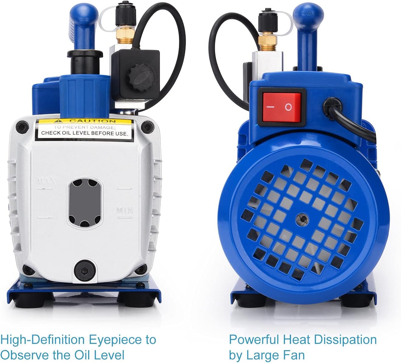 stonylab Bomba de vacío de paletas rotativas, 3.5 CFM 5 Pa  HP Bomba de vacío compacta de una sola etapa con válvula solenoide para herramienta de