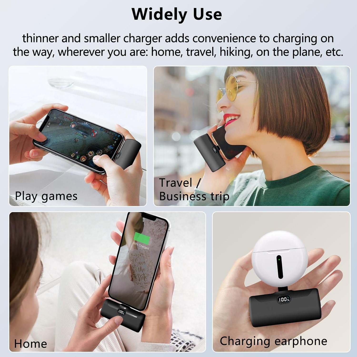 Cargador portátil pequeño USB C, 5000 mAh, ultra compacto, mini banco de energía integrado, soporte para teléfono y luz LED, pantalla LCD PD15W
