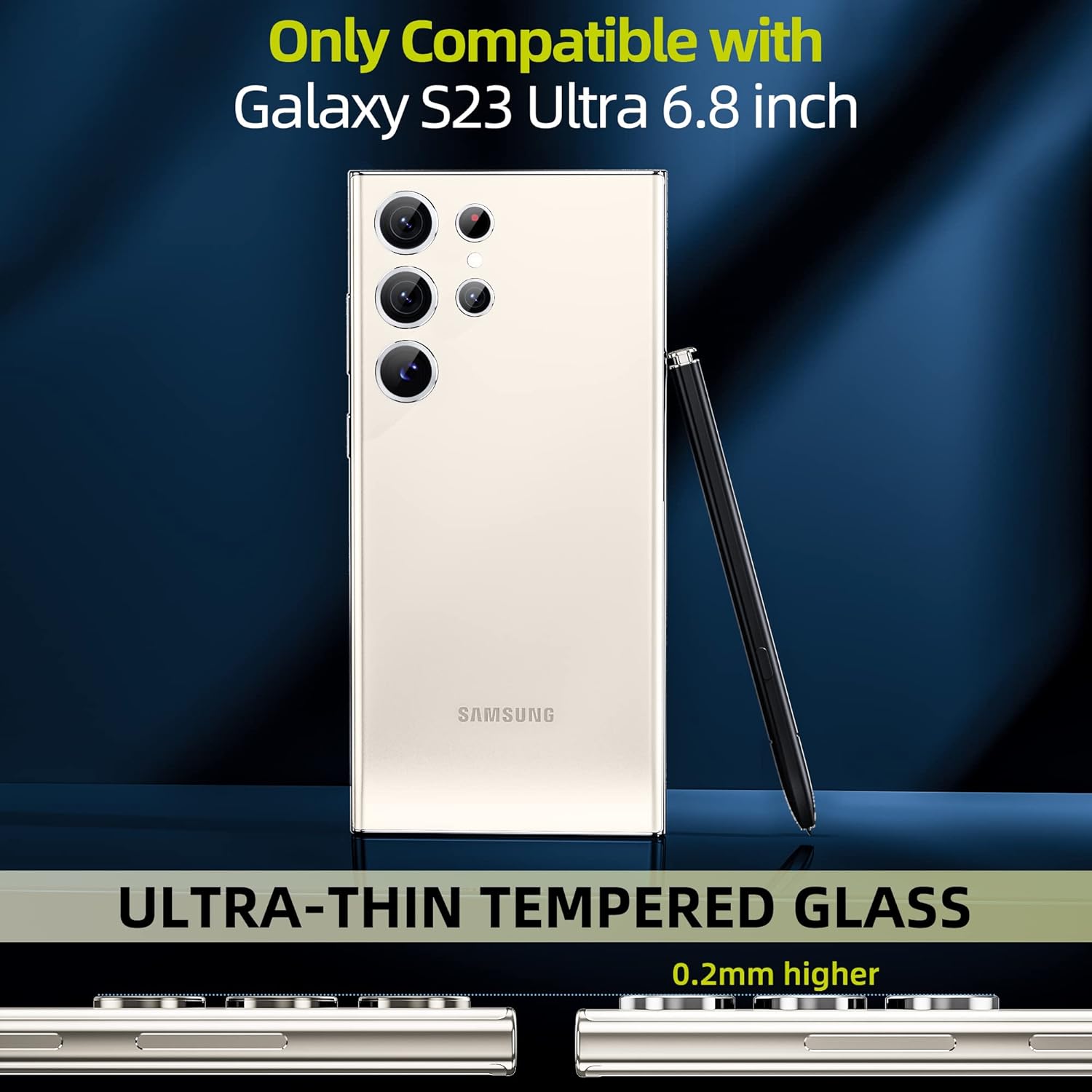 WSKEN Protector de lente de cámara para Samsung Galaxy S23 Ultra, modo de disparo nocturno Resistente a los arañazos HD de vidrio templado de metal