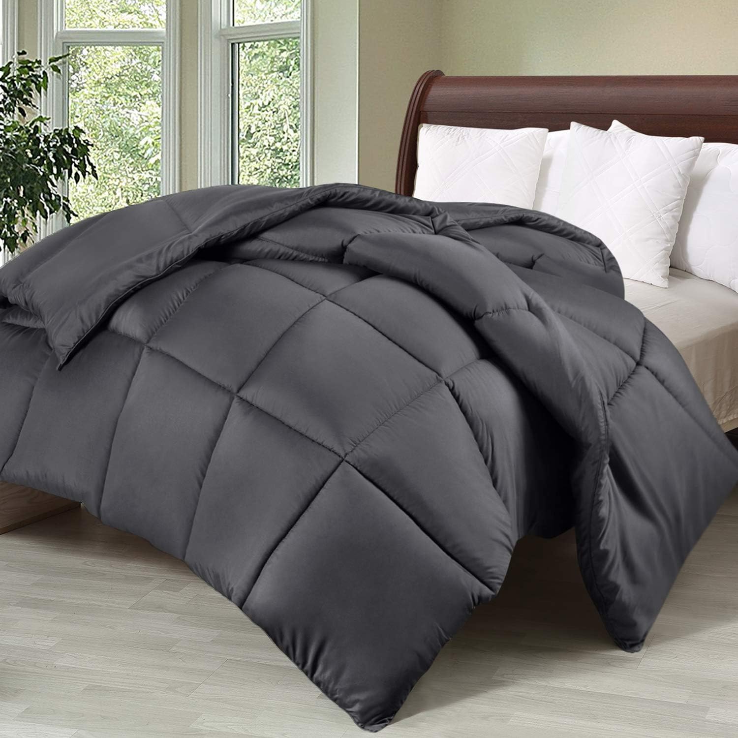 Utopia Bedding Relleno de edredón  Edredón acolchado con pestañas en las esquinas  Edredón alternativo cosido en caja King (gris, paquete de 3)