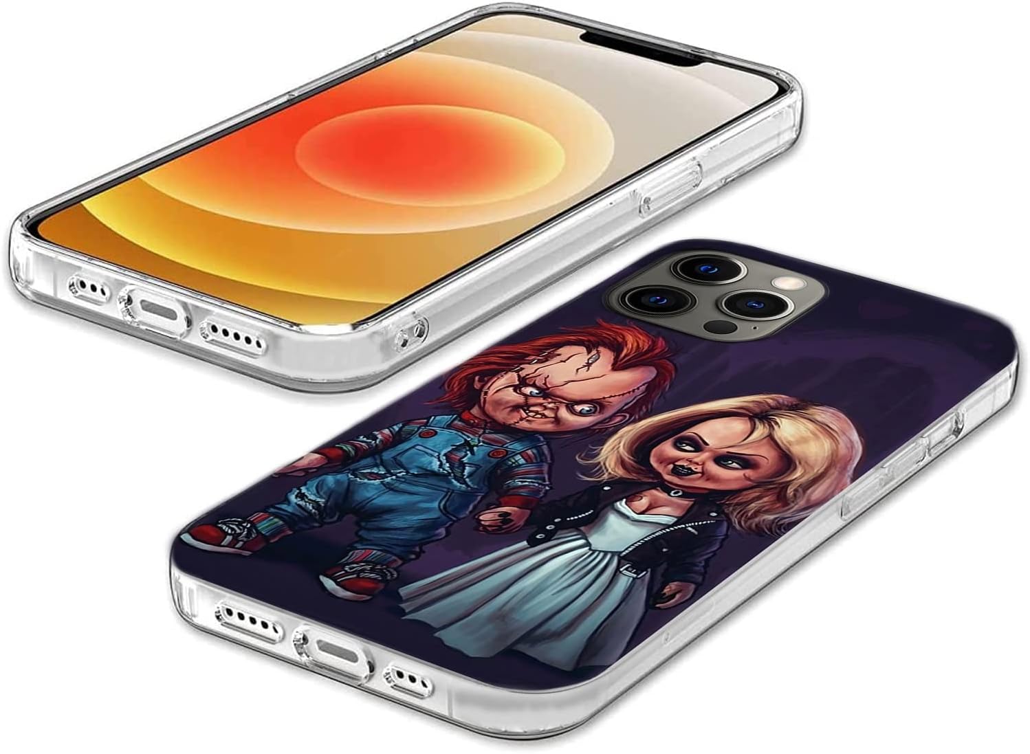 maodege Funda de teléfono de película de terror de Halloween compatible con iPhone 12 Pro Max Chucky Love y Tiff Bride TPU de goma de silicona suave