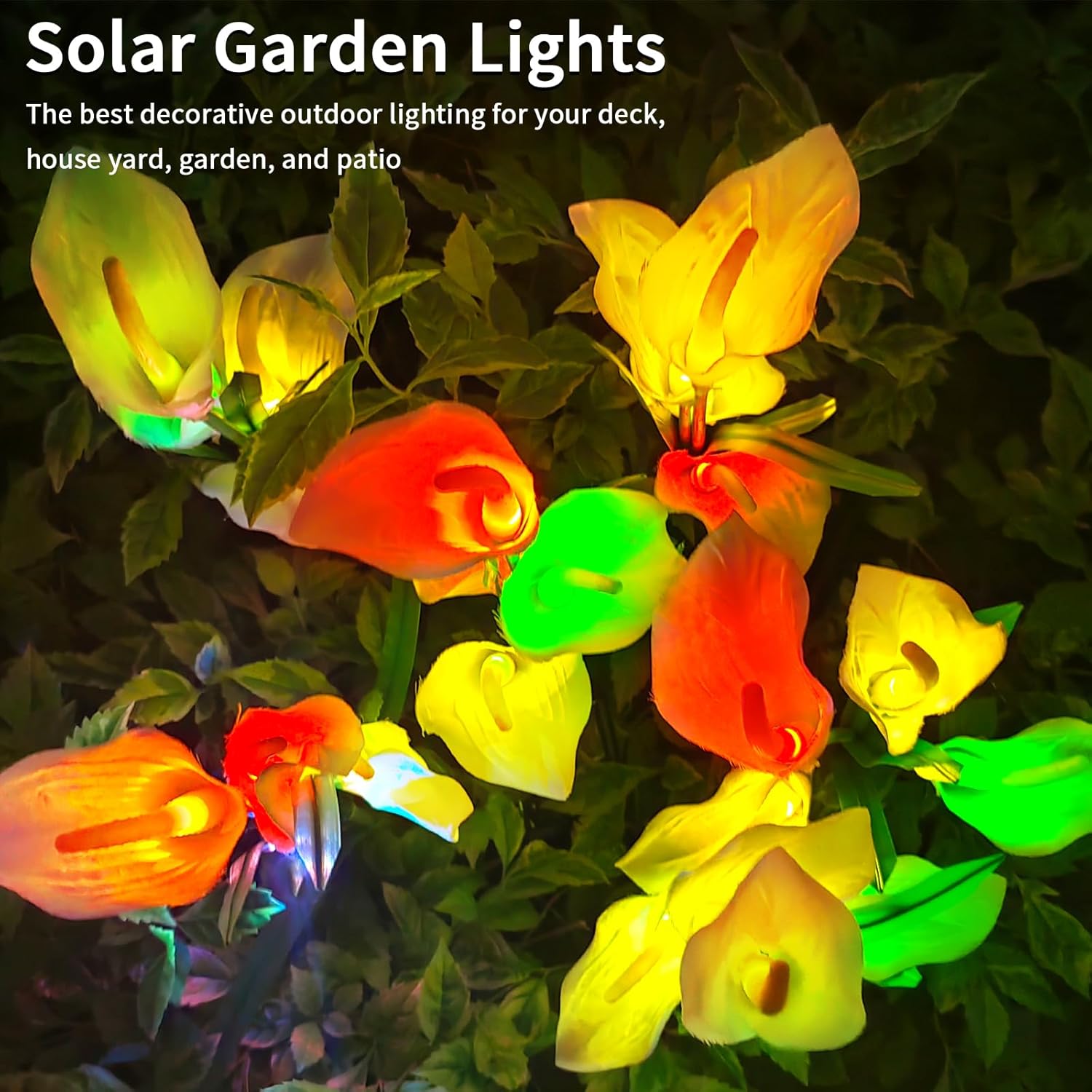 Luz solar para exteriores  Luces solares de jardín mejoradas, paquete de 2 luces solares con 8 flores de lirio, luces LED que cambian de color,