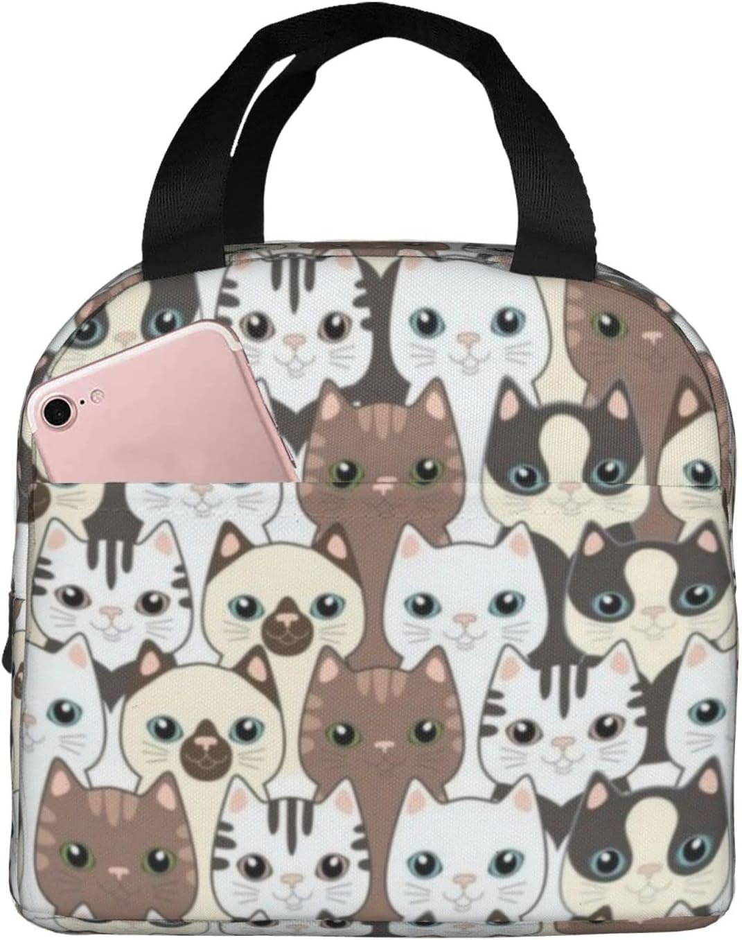 Giwawa Bolsa de almuerzo aislada con lindo gato, adorable gatito impreso en bolsa de almuerzo para mujeres, hombres, niños, niñas, escuela, oficina,
