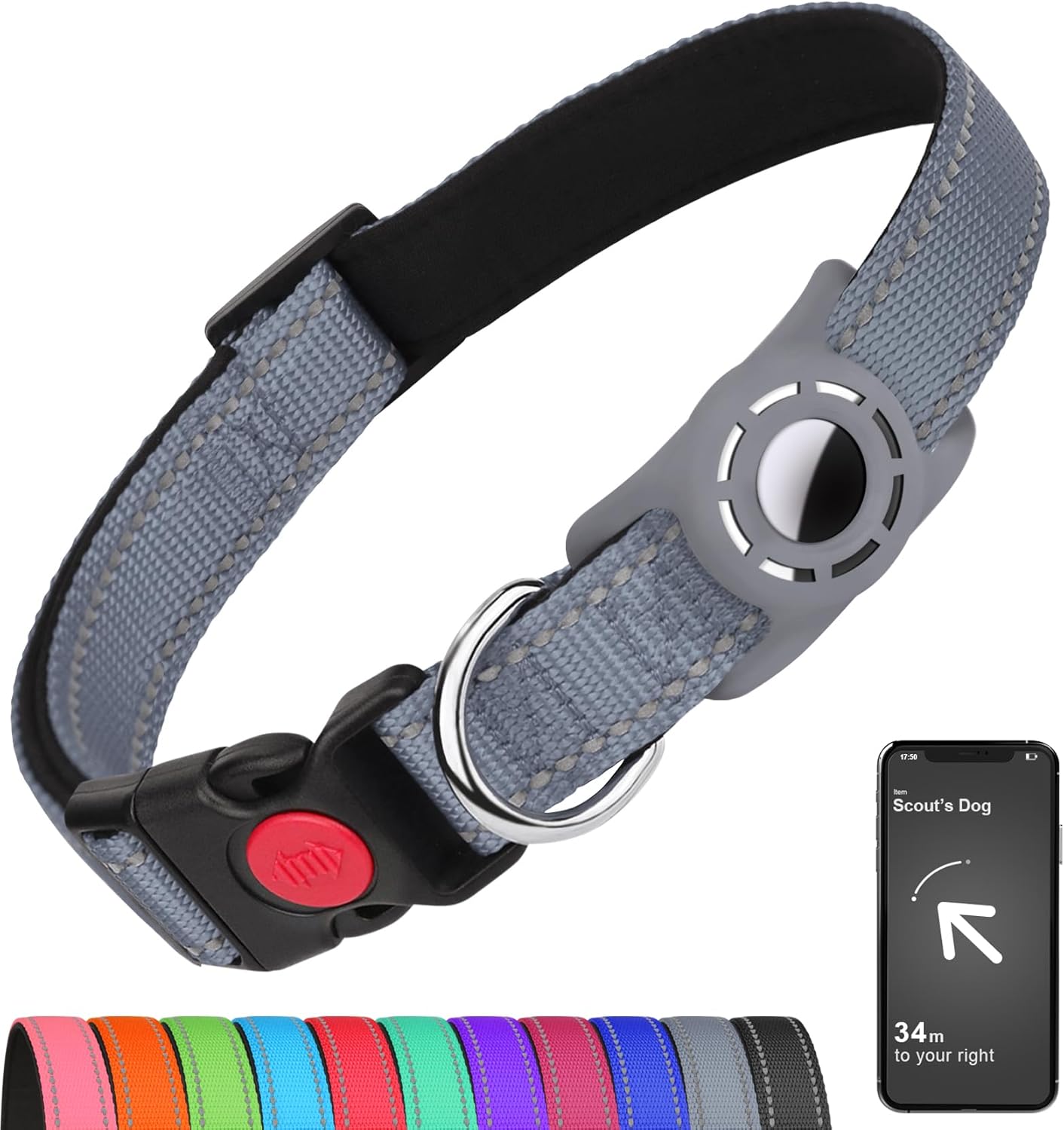 Airtag – Collar de perro para perros pequeños, collares reflectantes con soporte para AirTag, hebilla de bloqueo de seguridad acolchada suave y