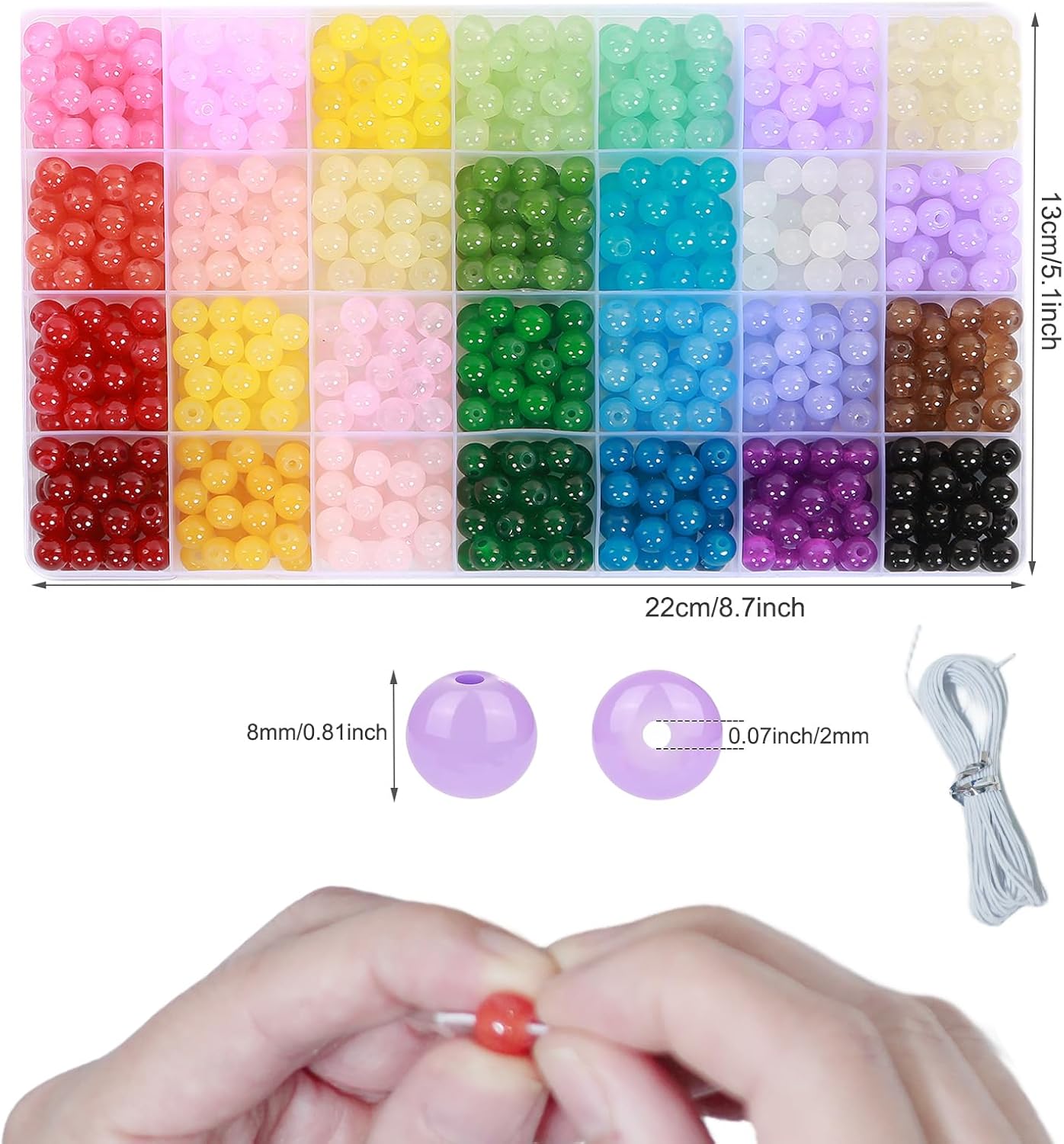 1400 cuentas de vidrio para la fabricación de joyas, 28 colores de cuentas de piedras preciosas de cristal de 0.315 pulgadas (0.315 in), kit de