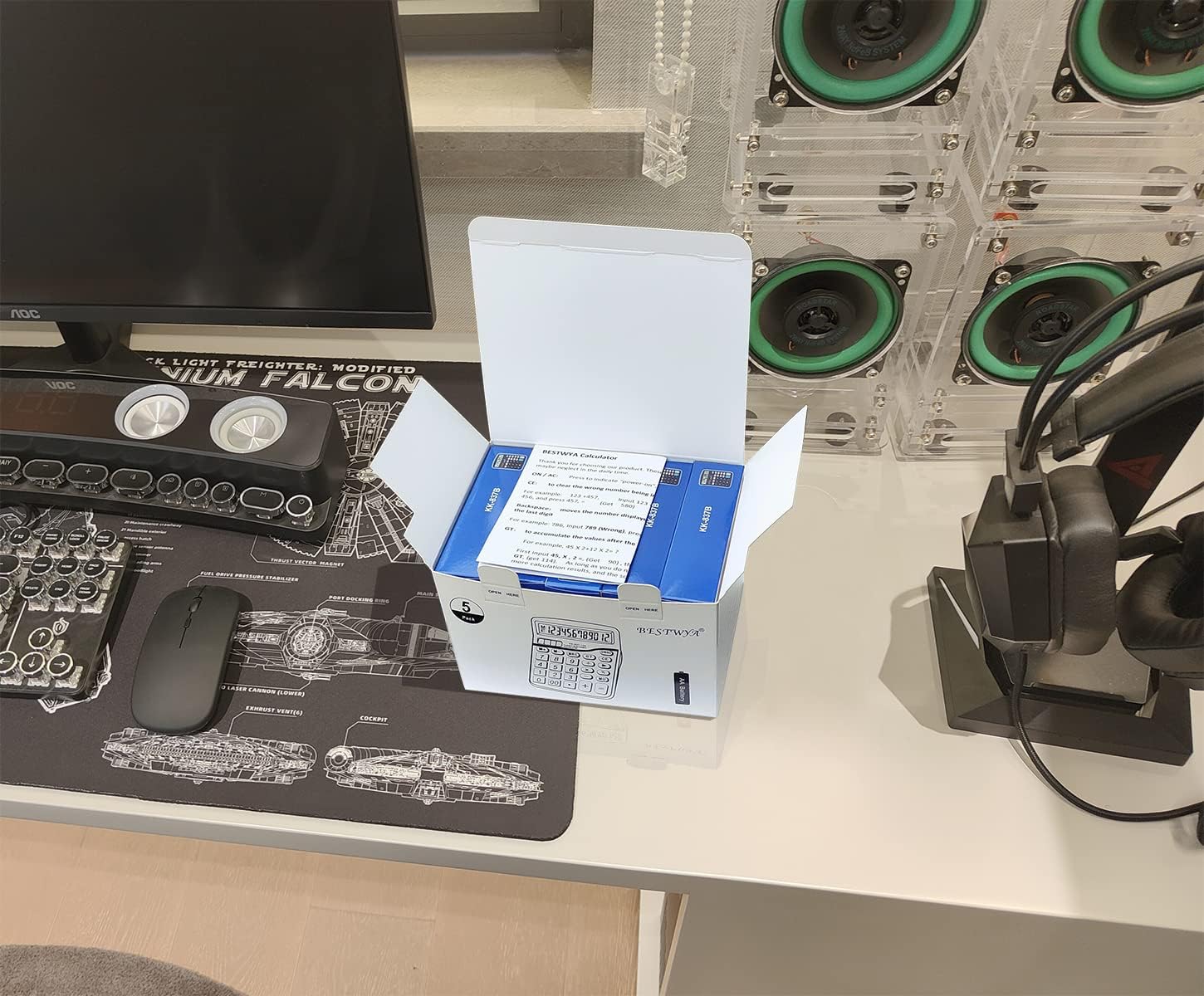 Calculadoras BESTWYA Calculadora de escritorio portátil de 12 dígitos de doble potencia con pantalla LCD grande, botón sensible grande (5 plateadas,