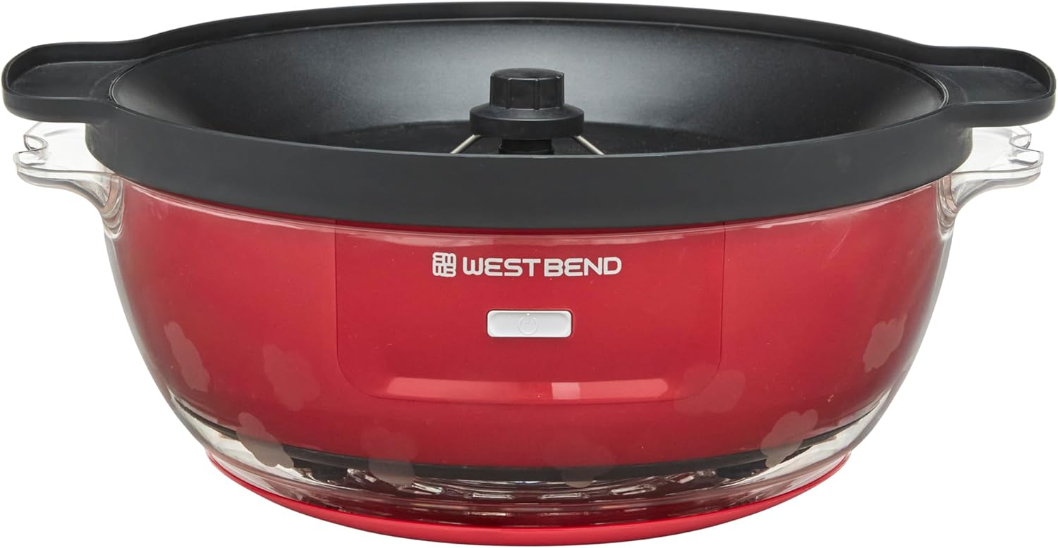 West Bend Stir Crazy – Máquina para hacer palomitas de maíz de aceite caliente, máquina para hacer palomitas de maíz con tapa grande para servir y