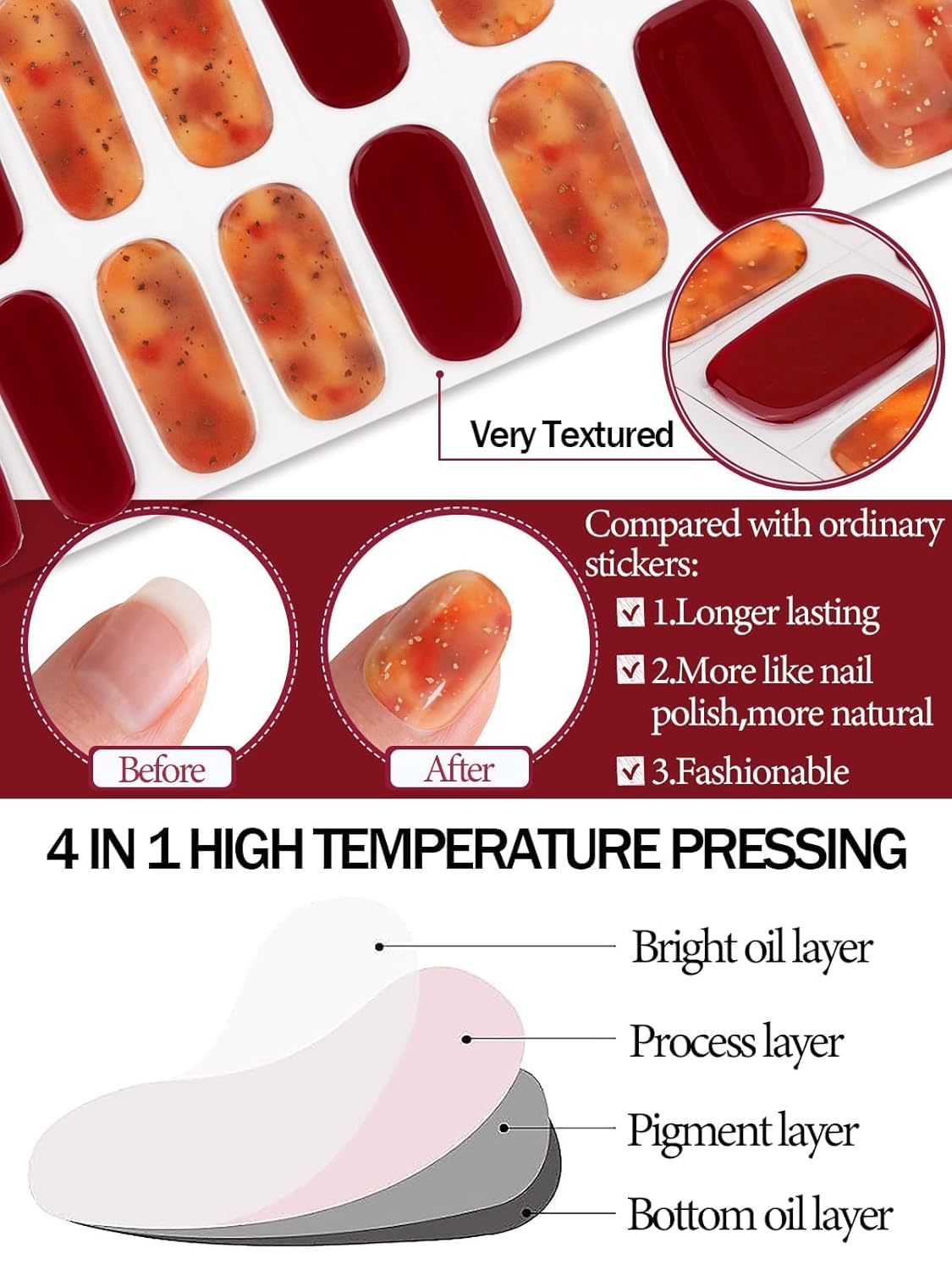 Kalolary Tiras de esmalte de uñas de gel, esmalte de uñas de gel ámbar, más brillante y duradero, envoltura de uñas de calidad de salón para otoño,