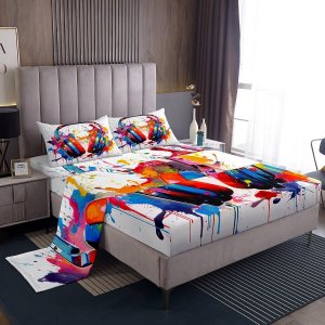 Erosebridal Juego de sábanas tamaño individual con auriculares de arcoíris para niños y adolescentes, juego de sábanas de acuarela con notas Erosebridal Juego de sábanas tamaño individual con auriculares de arcoíris para niños y adolescentes, juego de sábanas de acuarela con notas