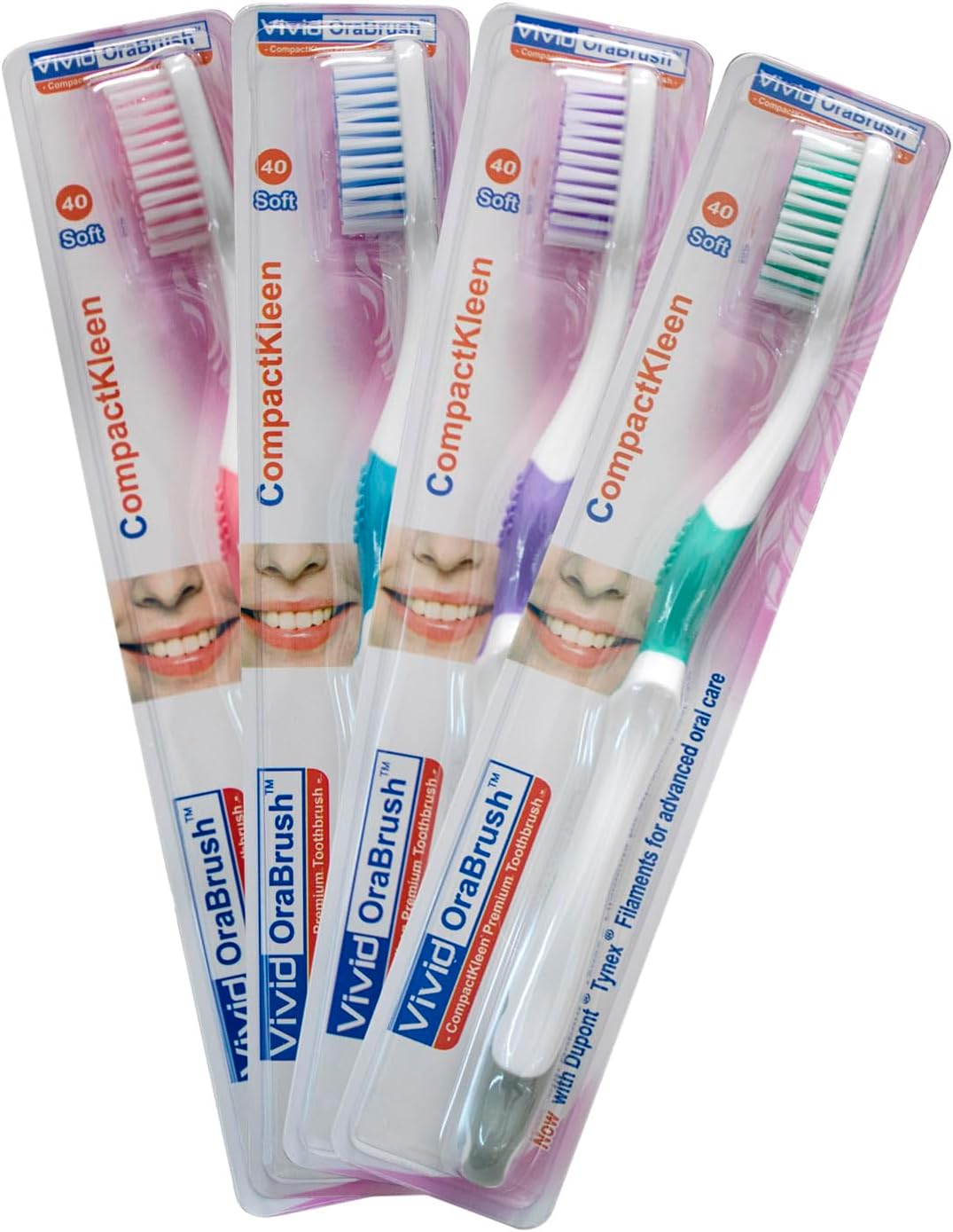 Vivid OraBrush – Cepillos de dientes de filamento de nailon de alta calidad, cerdas de goma, limpiador de lengua integrado, paquete de 12