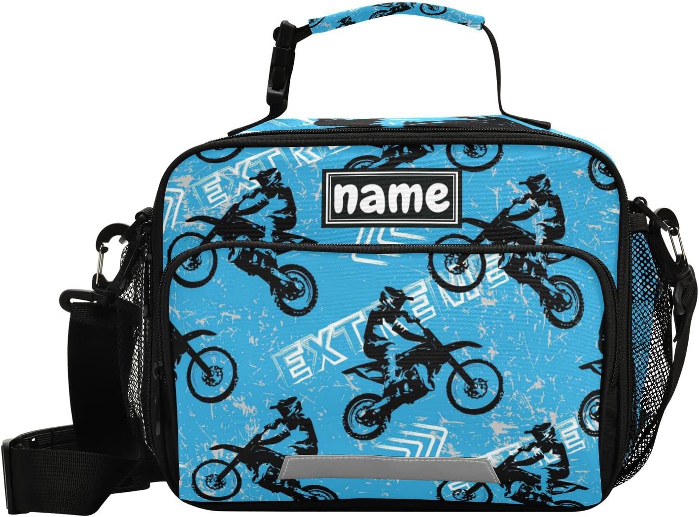 Bolsa de almuerzo azul personalizada para vehículos deportivos de motocross, para niños, niñas, niños, bolsas de almuerzo personalizadas con tu