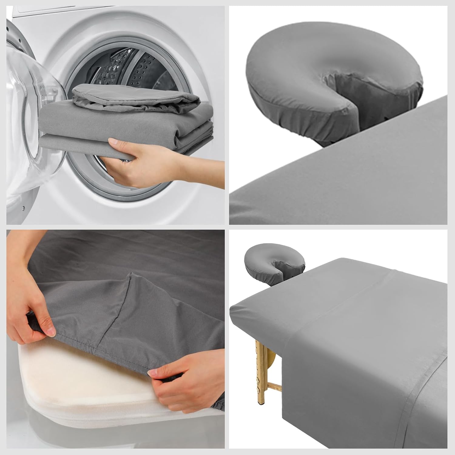 Preboun Juego de 6 sábanas de microfibra para mesa de masaje, juego de sábanas de spa de 3 piezas, funda gris para mesa de masaje, incluye sábana