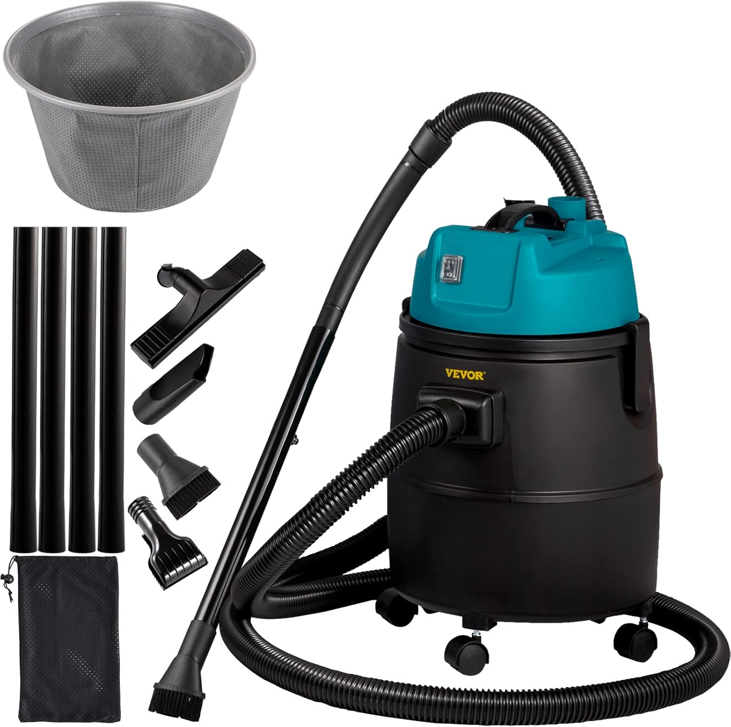 VEVOR Aspiradora de estanque, motor de 1400 W en sistema de succión de una sola cámara, motor de 120 V con cable eléctrico de 15 pies, 4 cabezales