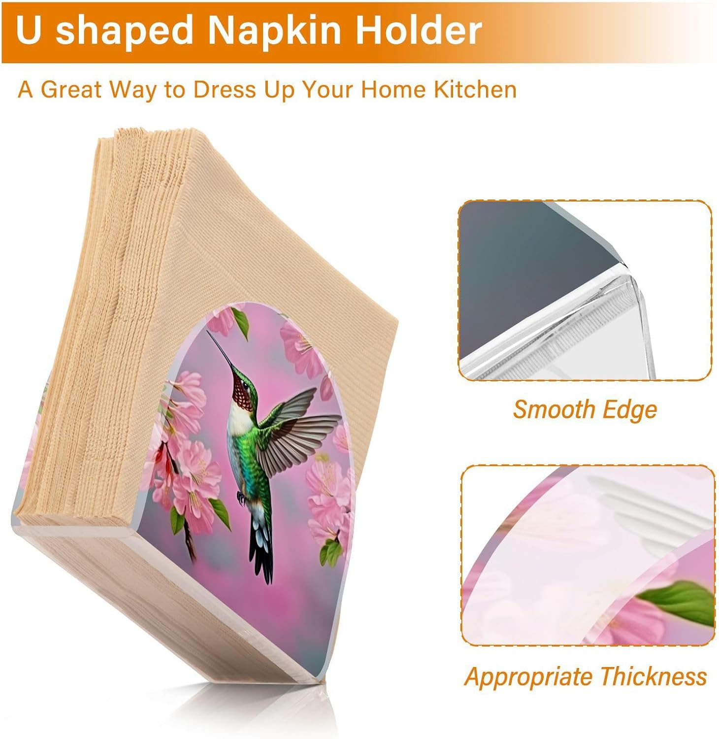 Servilleteros de colibrí y flor de cerezo para mesas, servilleteros de acrílico transparente, servilleteros de cóctel para cocina, restaurante, bar,
