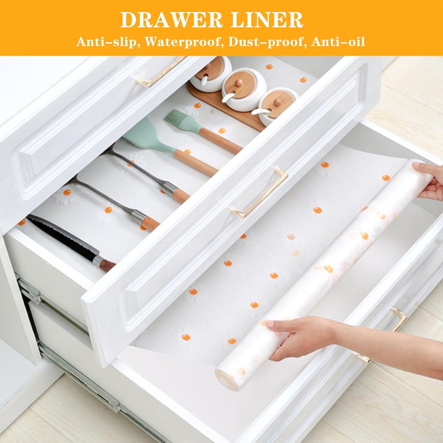 Cooyes Revestimientos de estantes para armarios de cocina, revestimiento de cajón no adhesivo, forro impermeable para refrigerador, forro de alambre