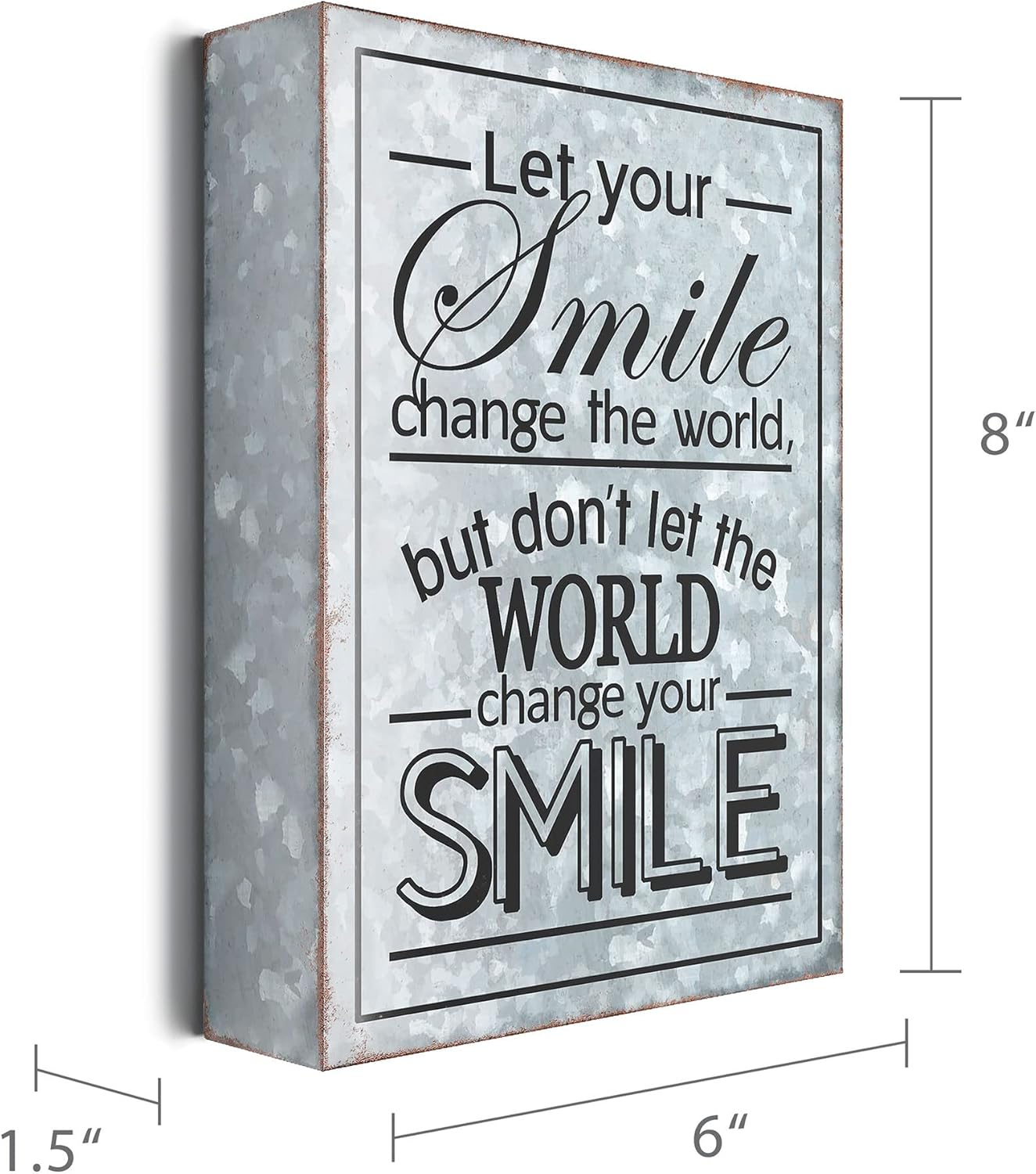 Barnyard Designs Cartel de metal con texto en inglés “Let Your Smile Change the World” para decoración de escritorio inspiradora positiva,
