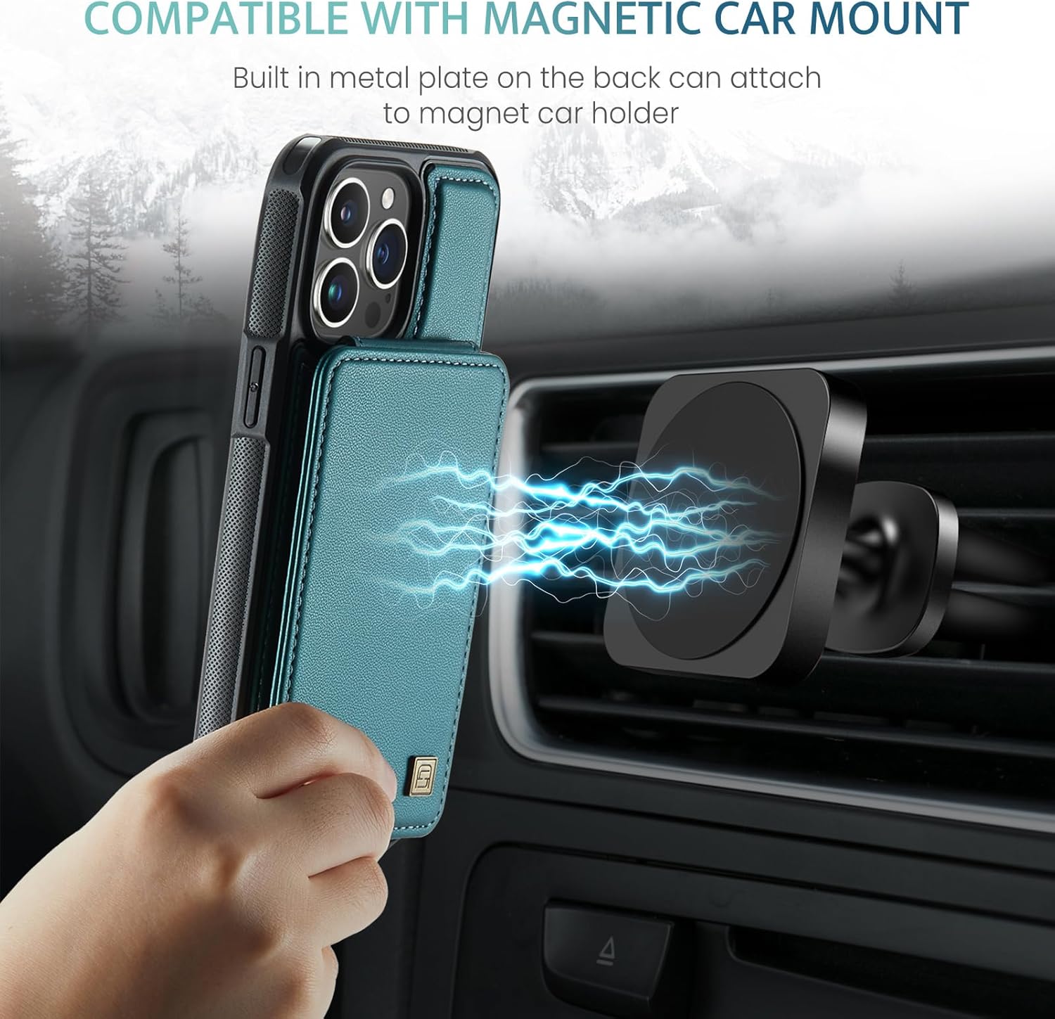 ASAPDOS Funda para iPhone 15 Pro con tarjetero, piel sintética a prueba de golpes, funda tipo cartera para iPhone 15 Pro con bloqueo RFID y soporte
