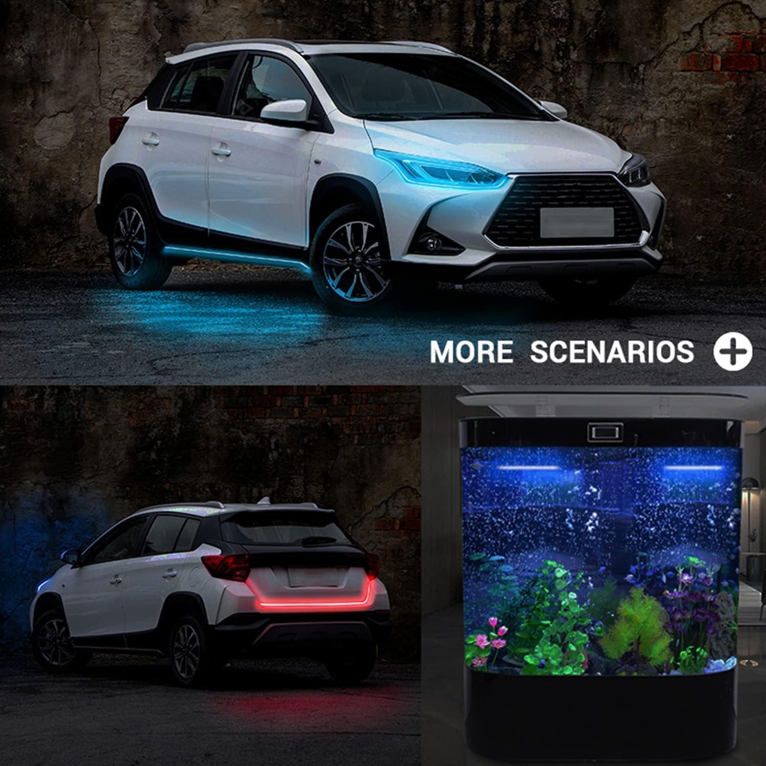 Kit de haz de campana de arranque dinámico de escaneo, kit dinámico para capó de automóvil, tira de luz diurna de 5970 pulgadas, impermeable,