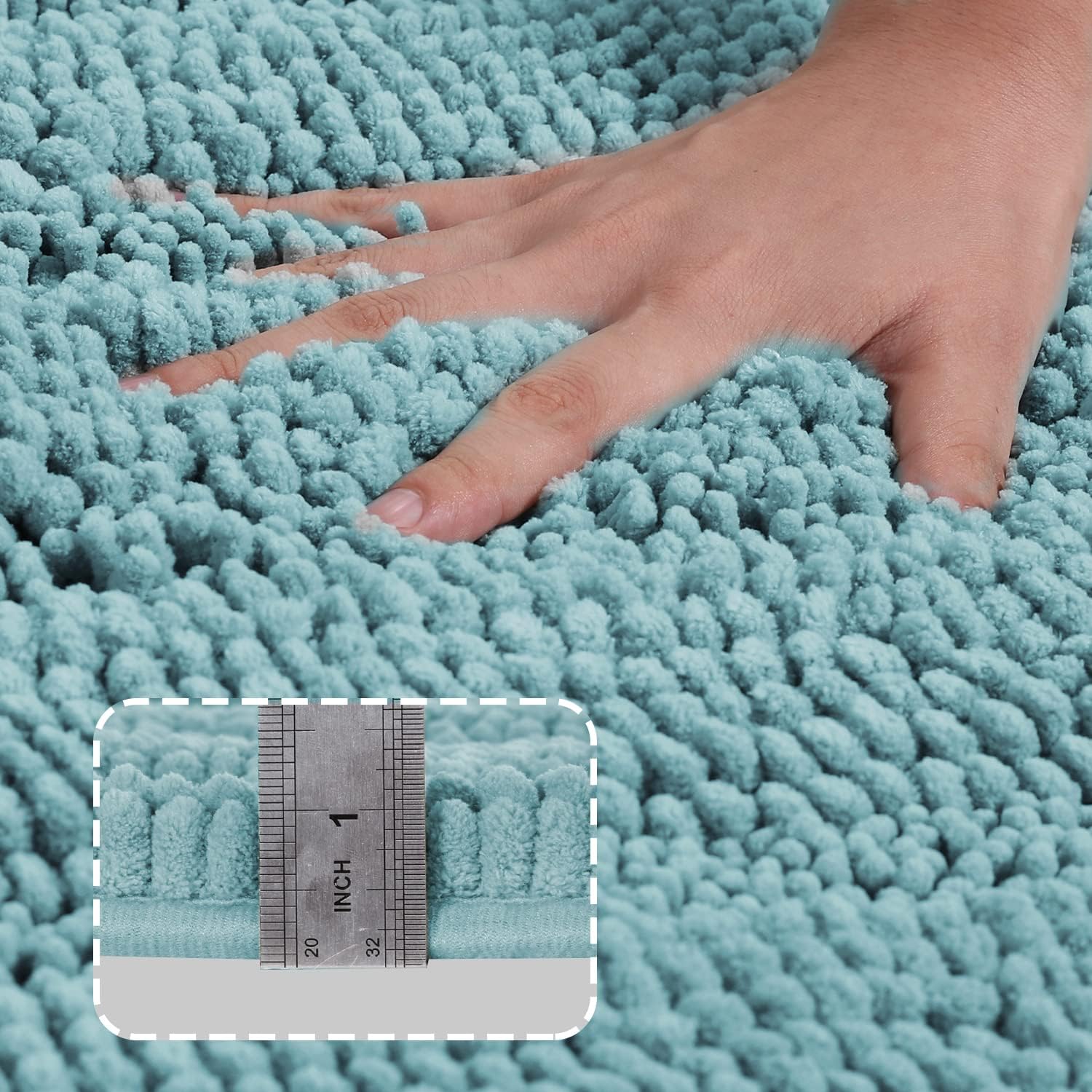 Turquoize Tapetes de baño de felpilla lanuda antideslizante, gruesa, para baño, juego de 1 tapete de baño de felpilla, suave, súper absorbente,