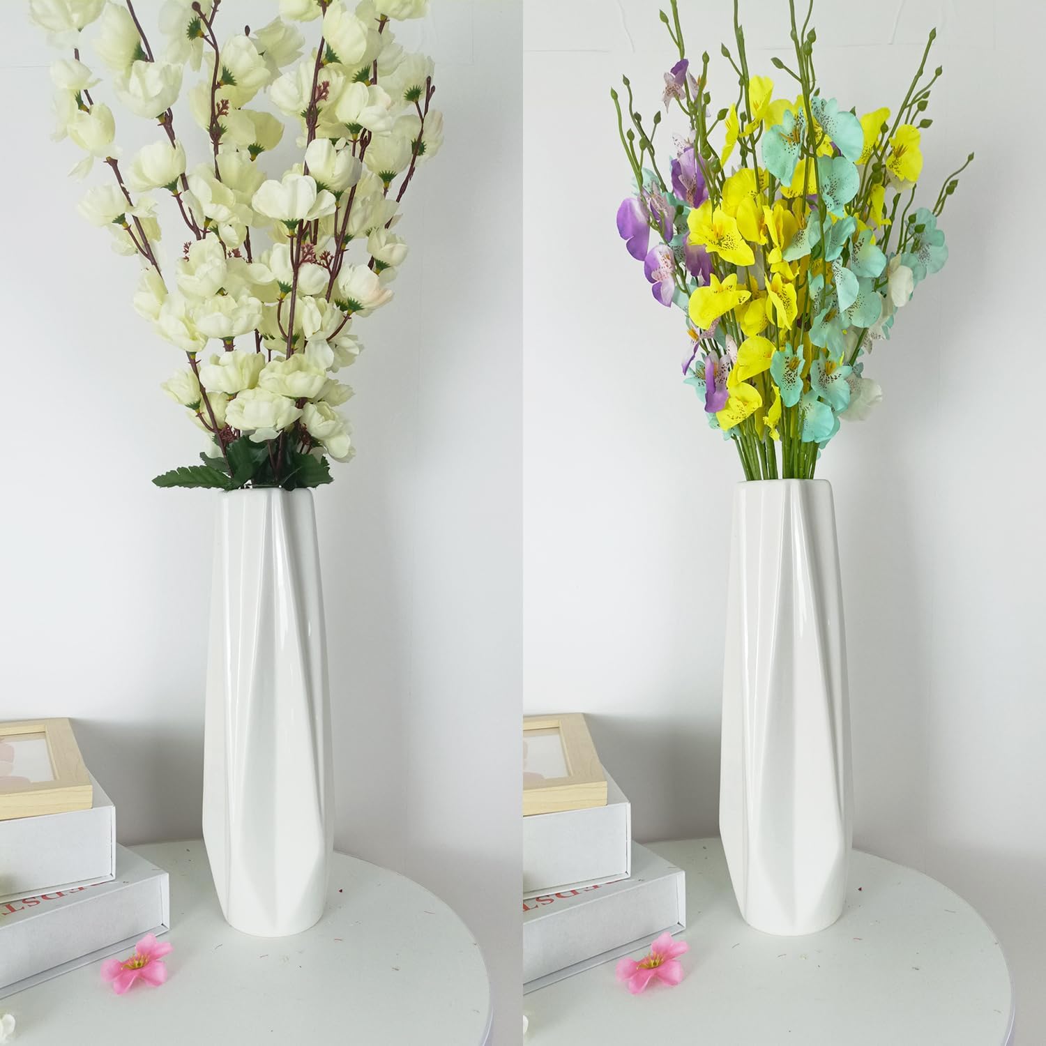 DOCFLVAS Florero de cerámica blanca de 12 pulgadas de alto, florero blanco para decoración del hogar para hierba de las pampas, jarrones modernos