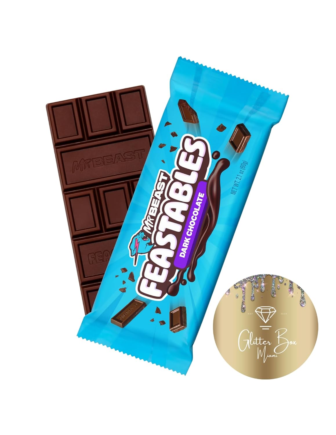 Feastables – Paquete de barras de chocolate oscuro Duo Beast, nueva fórmula de textura más suave y cremosa, 2.1 onzas (2.12 oz), 2 barras de