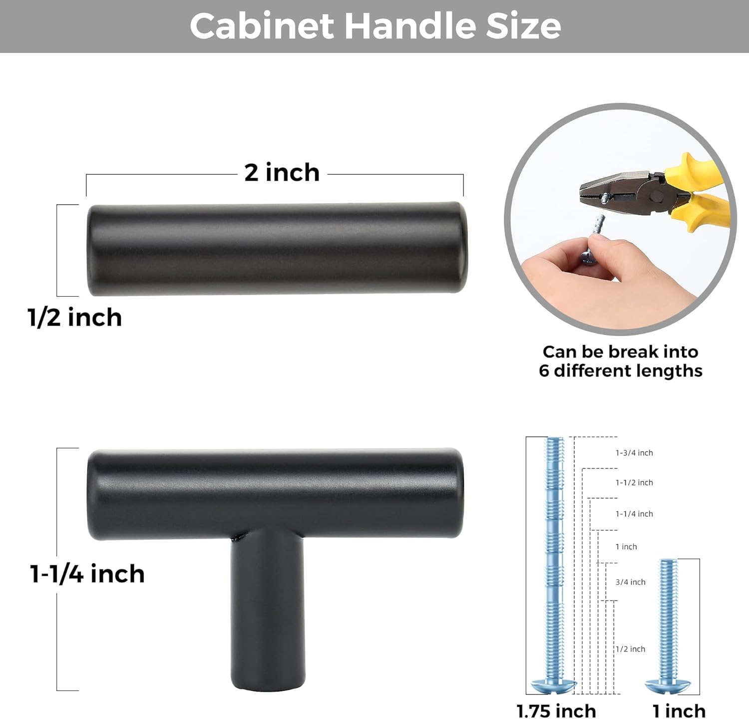 Paquete de 5 pomos negros mate para gabinete, pomos de gabinete de cocina, tiradores negros para gabinetes de cocina, cajones, pomos de tocador de
