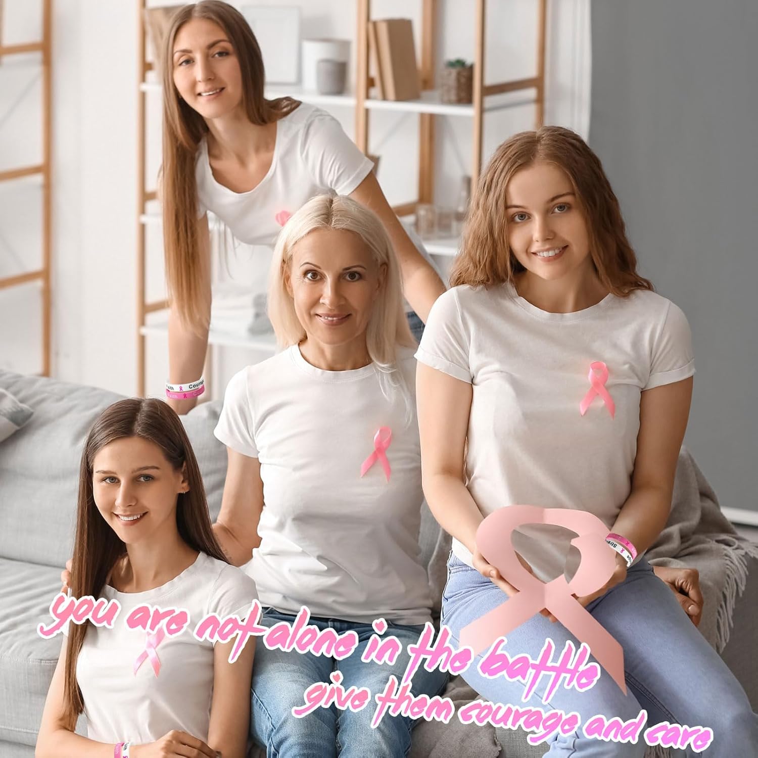 Kigeli 100 pulseras de silicona con cinta rosa para concienciación sobre el cáncer de mama, pulsera de apoyo inspiradora para suministros de fiesta
