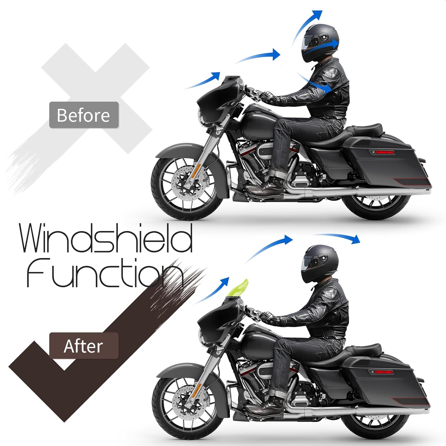 Parabrisas de motocicleta de 8 pulgadas ondulado compatible con Harley Electra Glide Tri Glide FLHT FLHX FLHTK FLHTC FLHTCU Touring Street Glide
