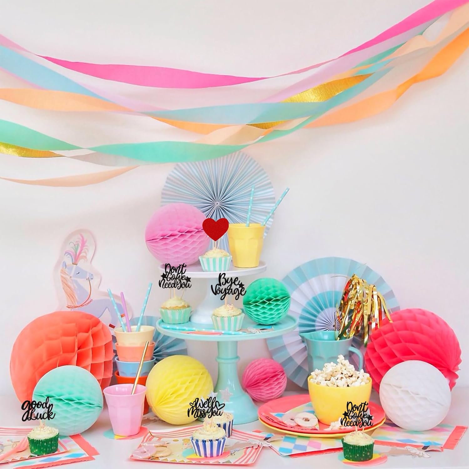 30 piezas de adornos para cupcakes con purpurina We Will Miss You Don’t Go We Need You Bye Voyage Good Luck Heart Cupcake Picks para despedida,