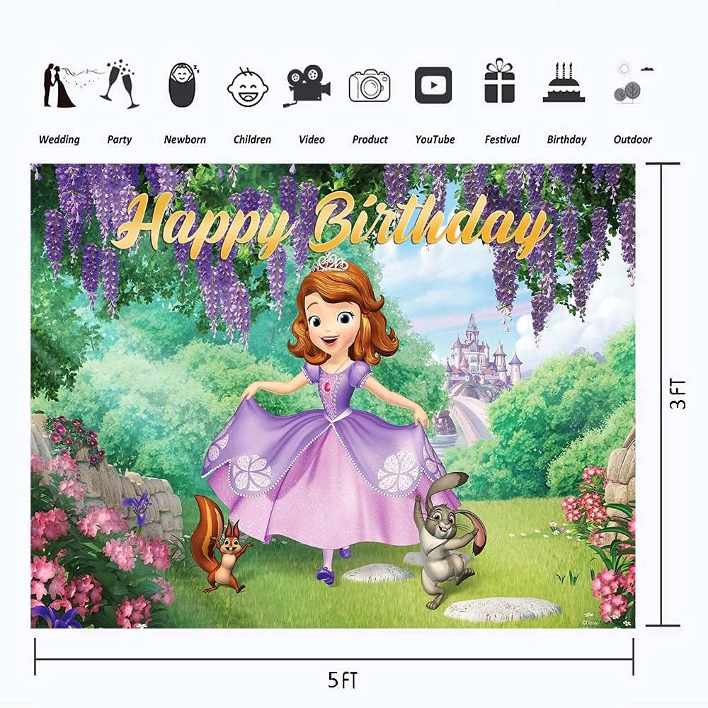 YouRan Sofia – Fondo temático para el primer cumpleaños, 5 x 3 pies, romántico, princesa morada, Forst Wonderland, animales, Sofía, feliz