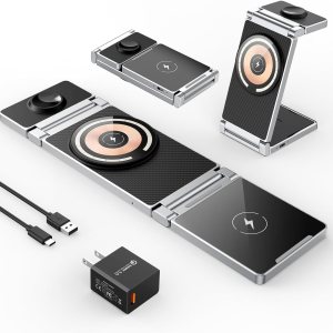 Hohosb – Estación de carga magnética, 3 en 1, plegable, de aleación de zinc, cargador inalámbrico compatible con cargador Magsafe para iPhone Hohosb – Estación de carga magnética, 3 en 1, plegable, de aleación de zinc, cargador inalámbrico compatible con cargador Magsafe para iPhone