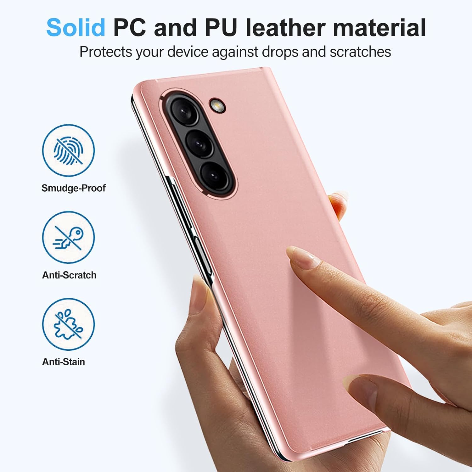 Funda compatible con Samsung Galaxy Z Fold 5 5G, con espejo, de piel, delgada, transparente, S-View, a prueba de golpes, con función atril,