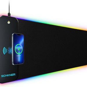 Schkner Alfombrilla de mouse RGB para juegos con carga inalámbrica, alfombrilla de mouse grande con luz LED, almohadilla de teclado con base de goma Schkner Alfombrilla de mouse RGB para juegos con carga inalámbrica, alfombrilla de mouse grande con luz LED, almohadilla de teclado con base de goma
