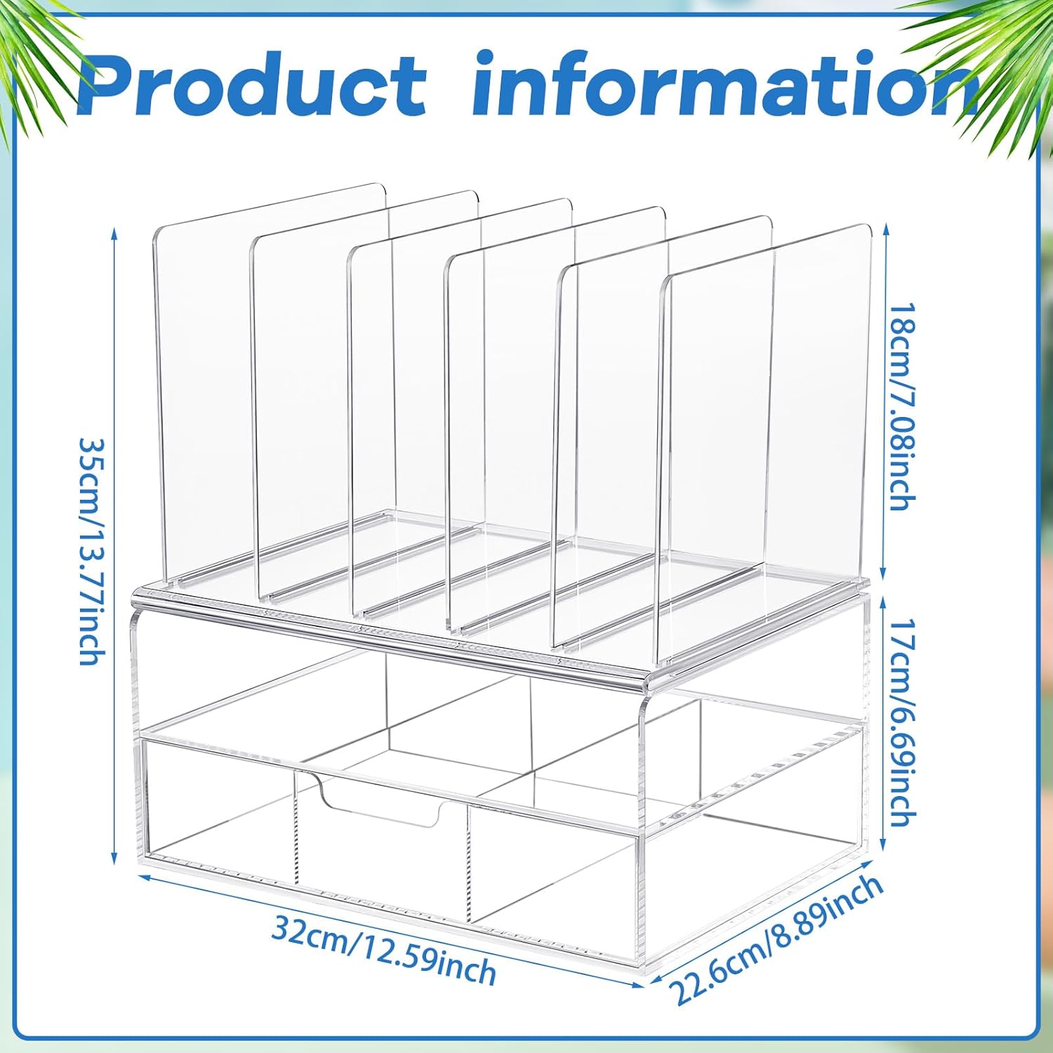 Yeaqee Organizador de escritorio de acrílico transparente y accesorios, organizador de archivos para escritorio con cajón deslizante, bandeja doble,