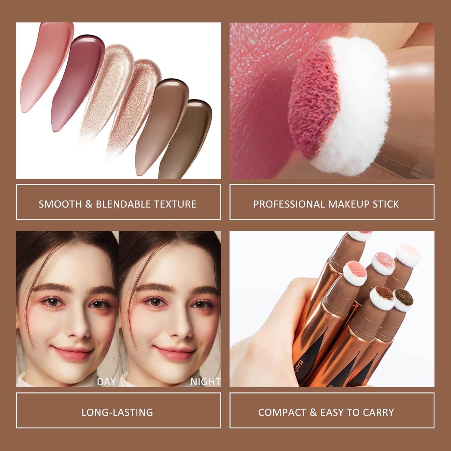 Varita de belleza Liquid Blush, rubor en crema mate con aplicador de cojín, rubor suave y sedoso en barra para mejillas y labios, maquillaje de