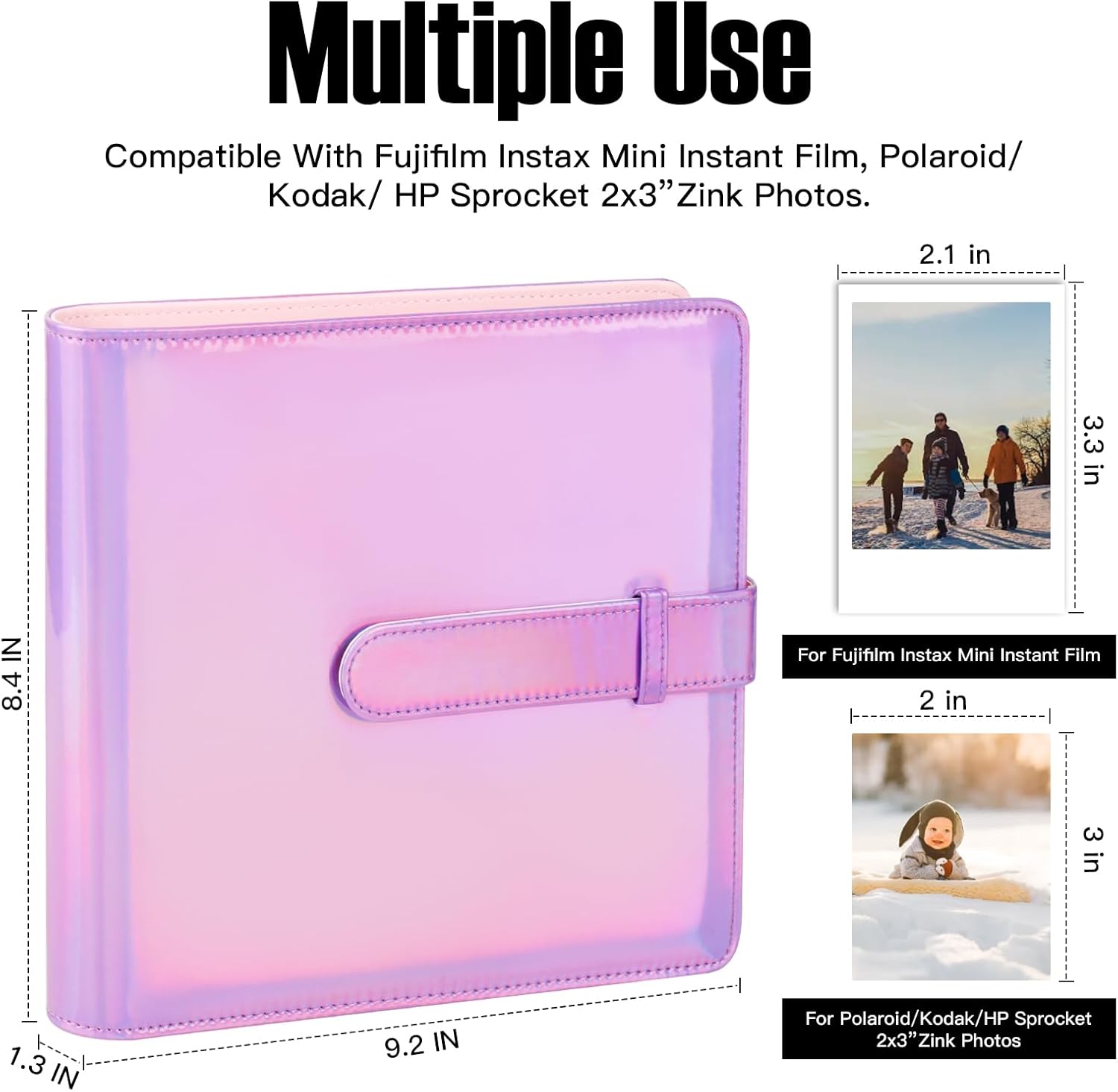 Álbum de fotos de 360 bolsillos para cámara Fujifilm Instax Mini, álbum de fotos para Polaroid, cubierta de cuero, álbum de fotos para cámara