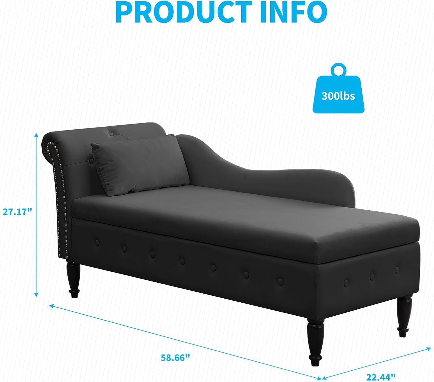 Mjkone Tumbona Accent con diseño de almacenamiento elevable, silla de descanso tapizada con brazo enrollado con ribete de cabeza de clavo, tumbona