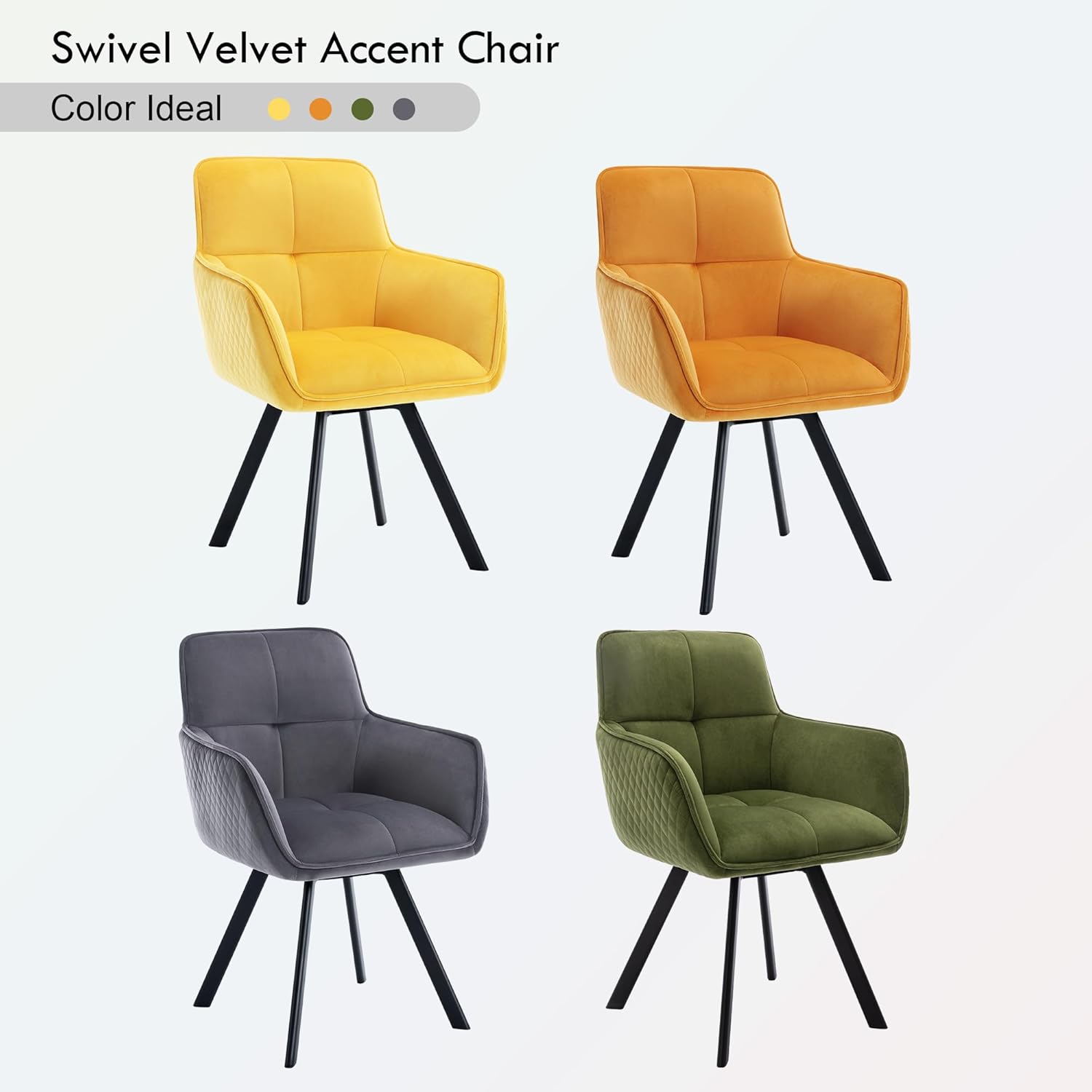Scingu Olive Green Cozy Desk Chair, Velvet Office Desk Armchair, Comfy Upholstered Task Chair Stationary Non Rolling with Mid Back, Swivel Comfy