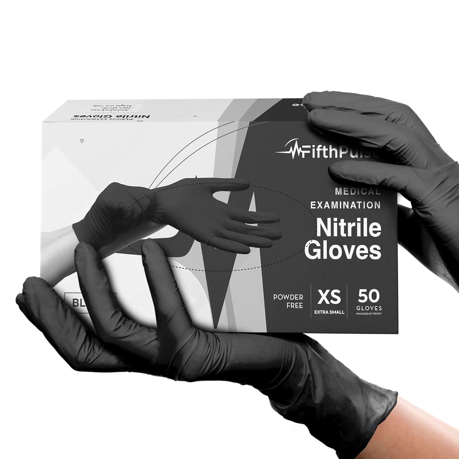 Paquete de 50 guantes desechables de nitrilo sin látex y sin polvo de grado médico para usos quirúrgicos y dentales (color negro, 3 milímetros de