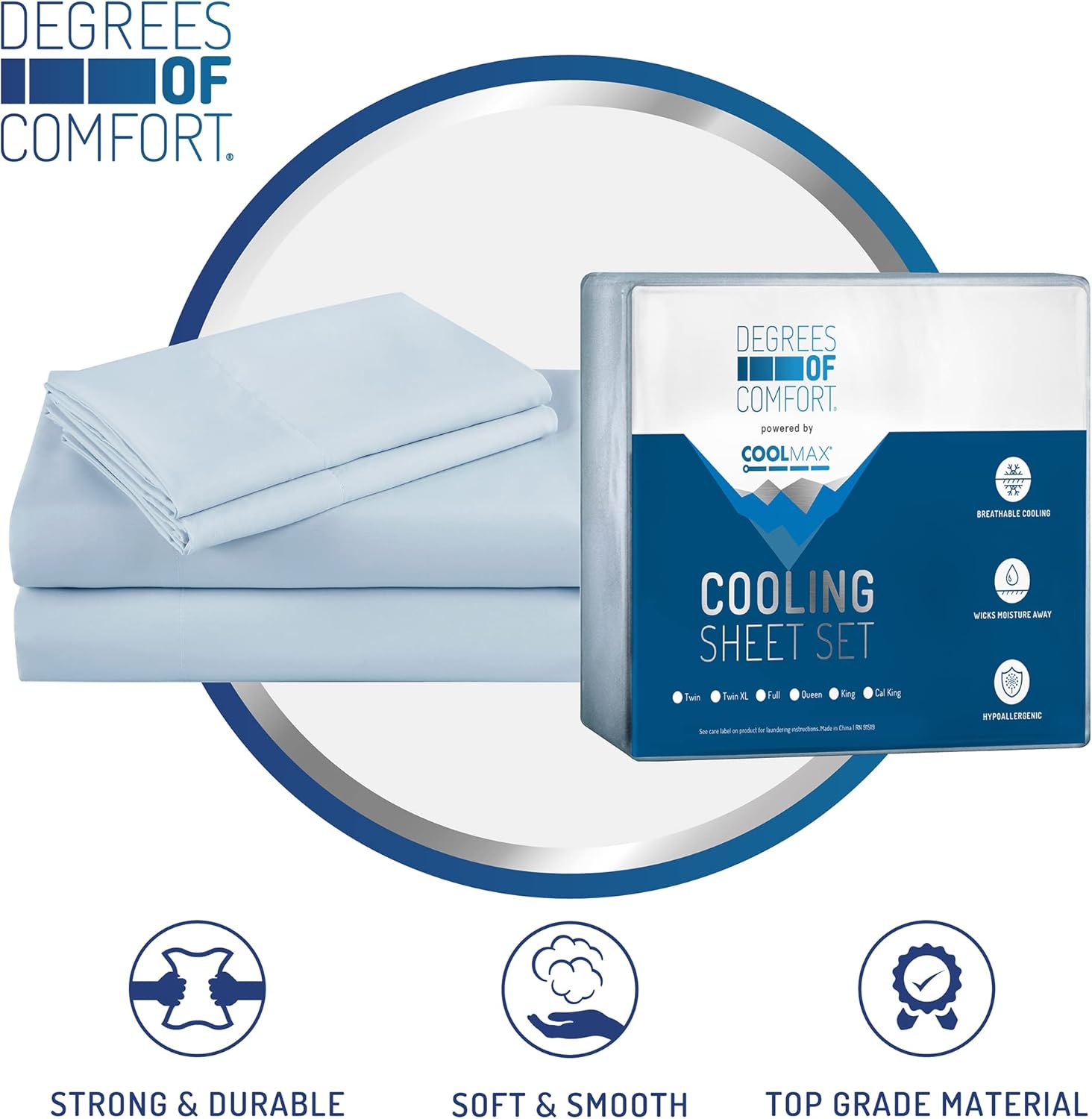 Degrees of Comfort Coolmax – Juego de sábanas refrescantes para cama de tamaño individual, absorben la humedad para sudores nocturnos, la mejor