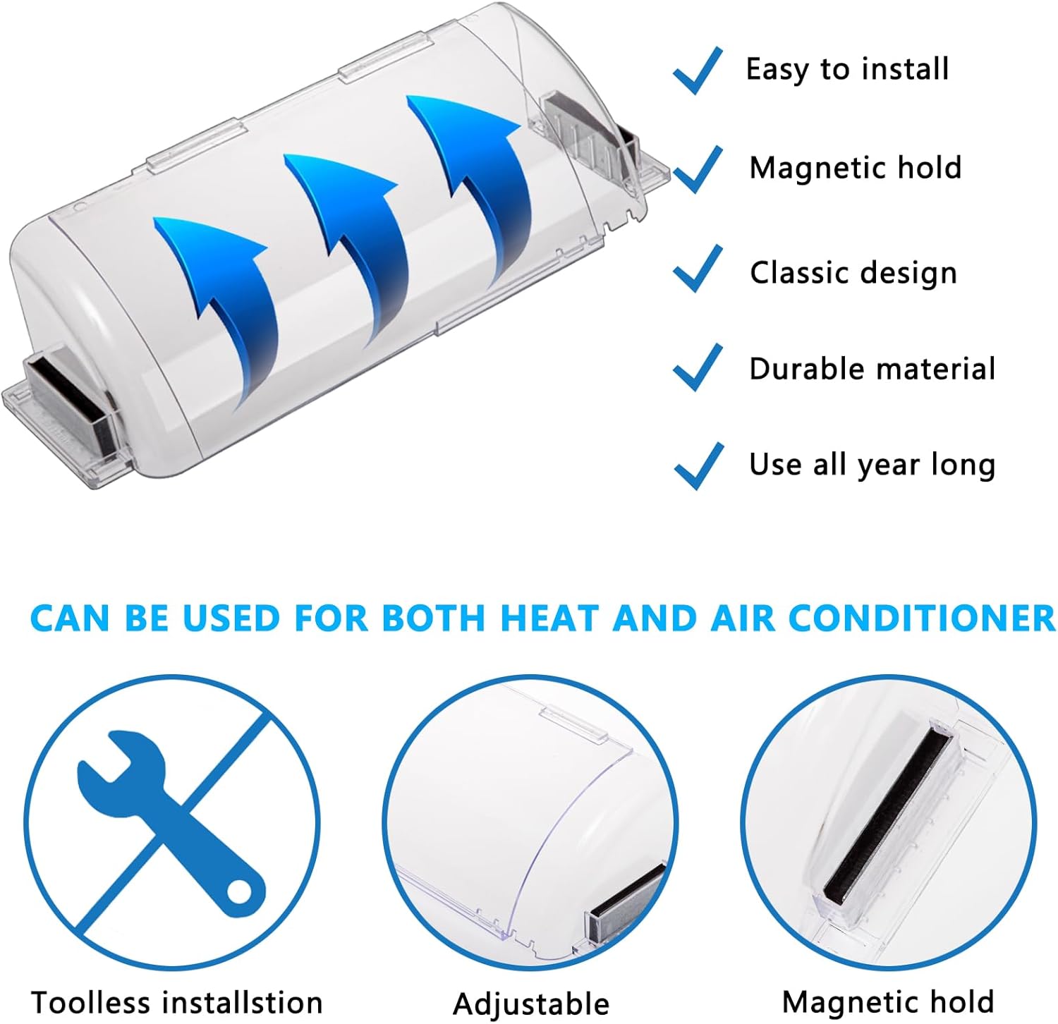 Deflector de ventilación ajustable con imanes de alta resistencia, deflector magnético de ventilación de CA para registros de pared lateral, piso y