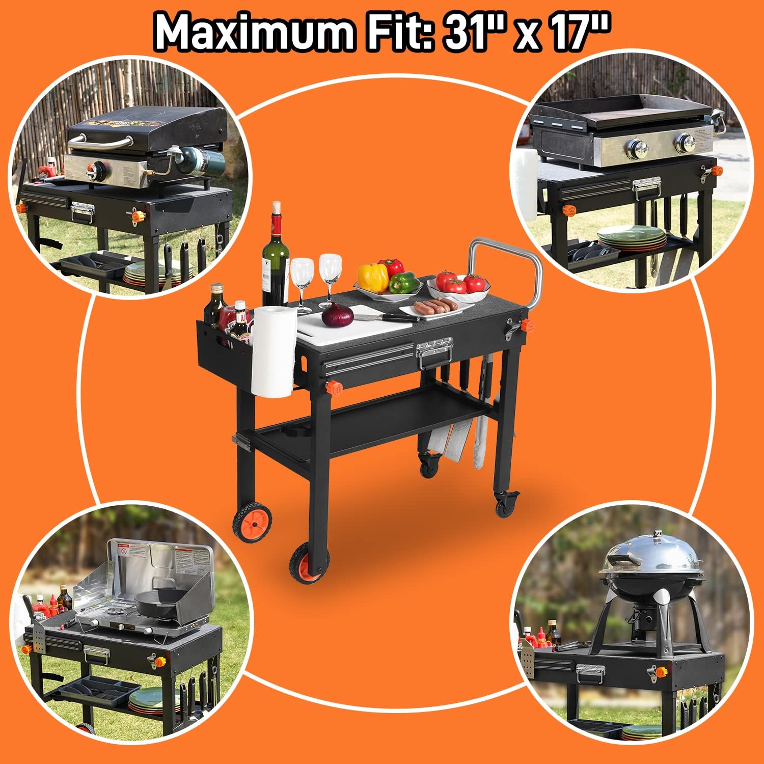 Mesa de parrilla para parrilla Blackstone, mesa de parrilla portátil con cadillo, se adapta a otras parrillas de mesa de 17 o 22 pulgadas, soporte