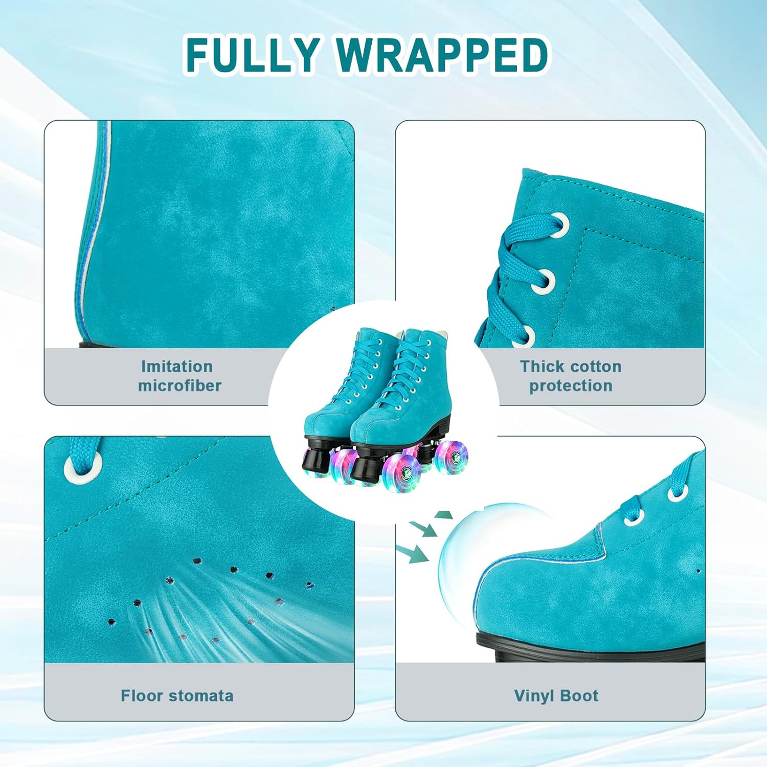 Silvertree Patines de ruedas para mujeres y hombres, de piel sintética, para adultos, patines Derby con ruedas iluminadas, cuatro ruedas brillantes,