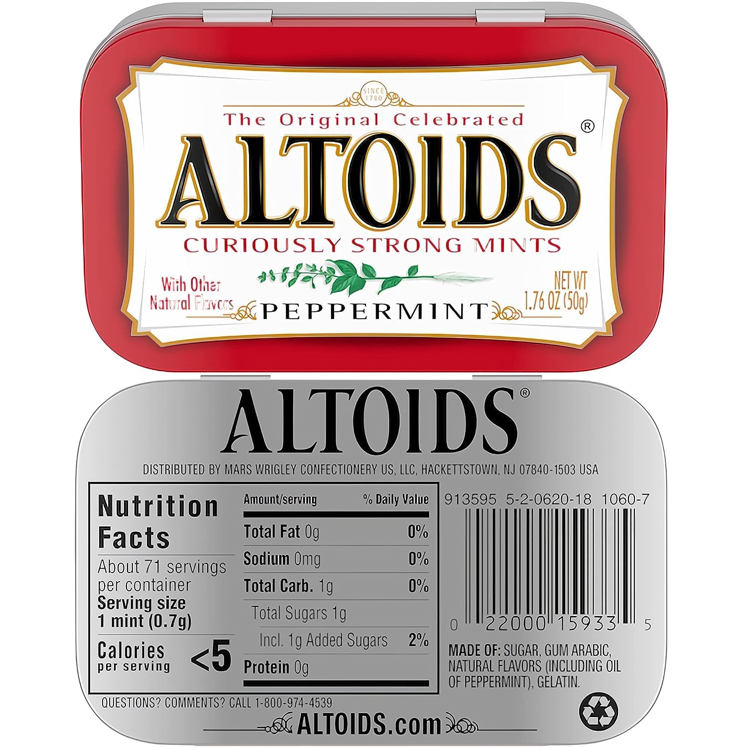 Altoids Curiously Strong Breath Mints  Menta  Paquete de 3  Latas de 1.76 onzas  Paquetes individuales  Ideal para vacaciones, fiestas, regalos y