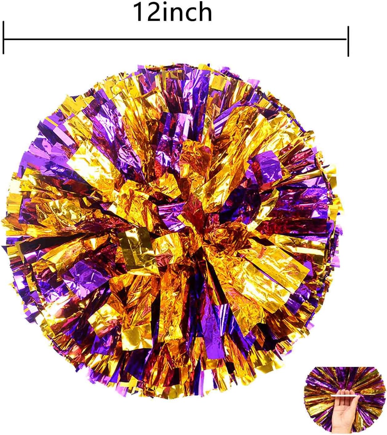 Pompones de animadora para animar el espíritu de equipo deportivo de niños y adultos (12 pulgadas, oro morado)