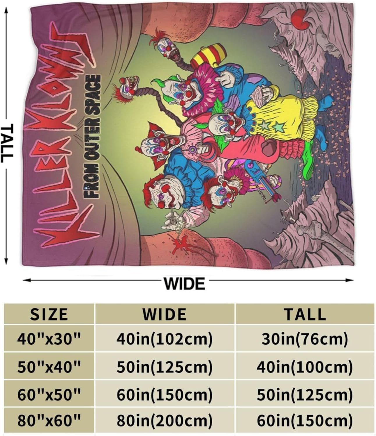 Mantas Killer de película de terror Klowns from Outer Space – Manta de forro polar para sofá y dormitorio, mantas suaves de aire acondicionado para