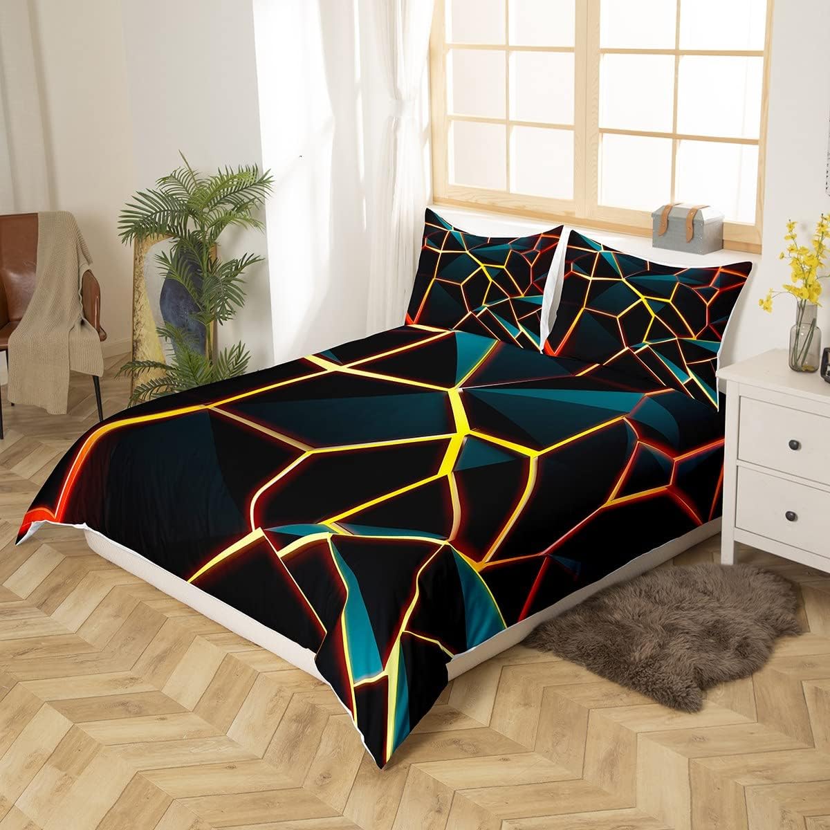 Juego de ropa de cama de nido de abeja amarillo estereoscópico de panal para niños y niñas, funda de edredón hexagonal y3k y3k colmena funda de