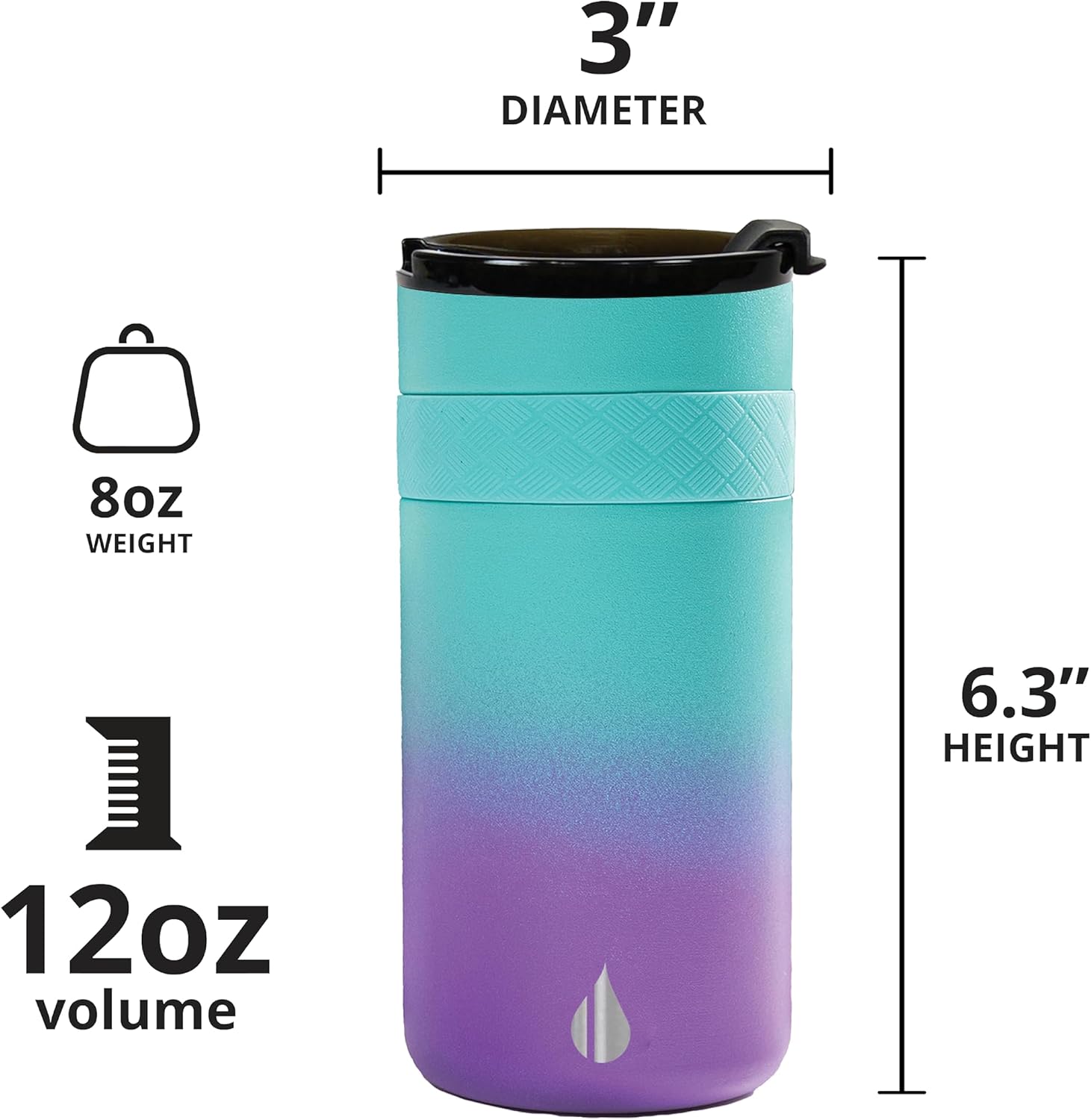 Elemental Duo-Sip – Vaso aislado 2 en 1 con tapa 100% a prueba de fugas y tapa delgada de 12 onzas, vaso de acero inoxidable de triple pared para