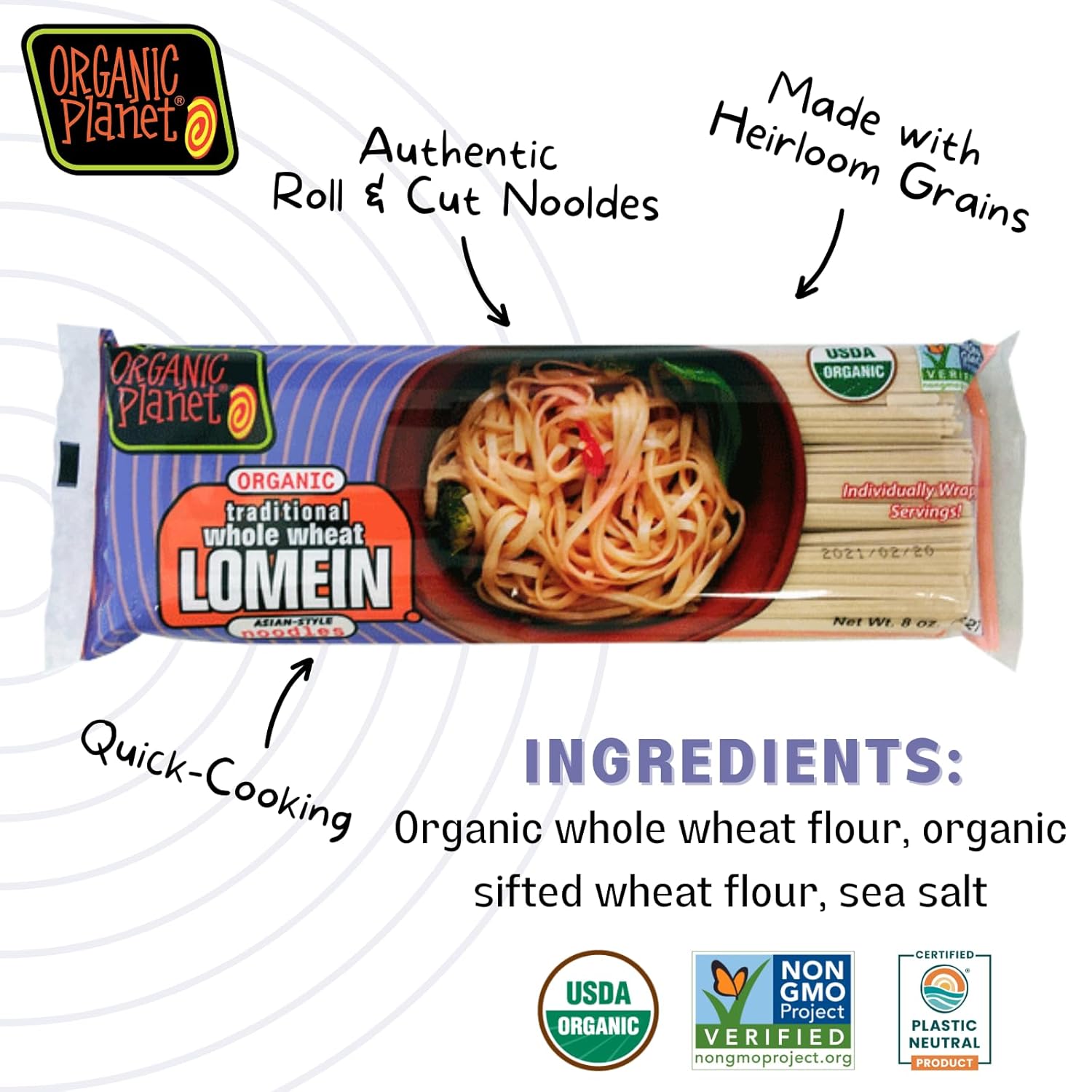 Organic Planet Fideos Lomein de trigo integral, sin OMG, orgánicos, veganos, asiáticos, 8 onzas (paquete de 1)