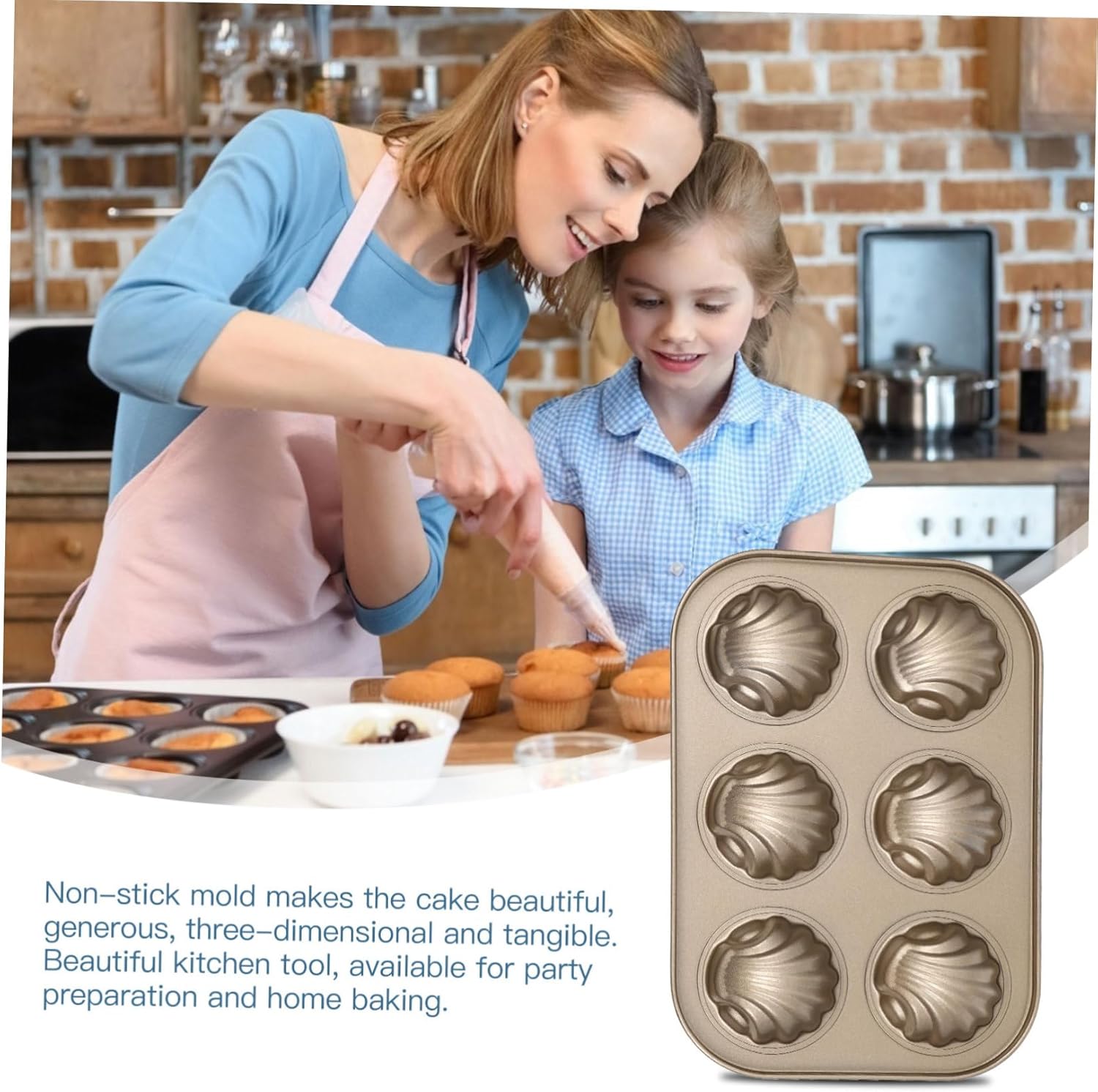 3 piezas de molde para tartas, molde para hornear galletas, decoración de boda, moldes para magdalenas, antiadherentes, 6 moldes de madeleine, molde